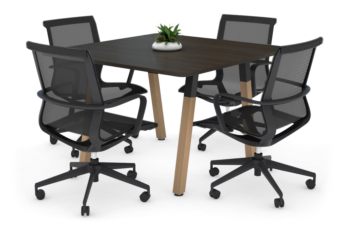 Modern Boardroom Table with Quadro A Wood Legs & Rounded Corners - 1100L x 1100W Conference Table for Office Meetings & Executive Workspaces