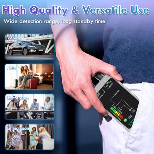 JMDHKK M8000 Hidden Camera Detector - Professional Bug Detector & Magnetic Tracker Finder | Portable Anti-Spy Device for Travel, Hotels, Offices, Vehicles | Privacy Protection for Home Security & Business Use (Silver)