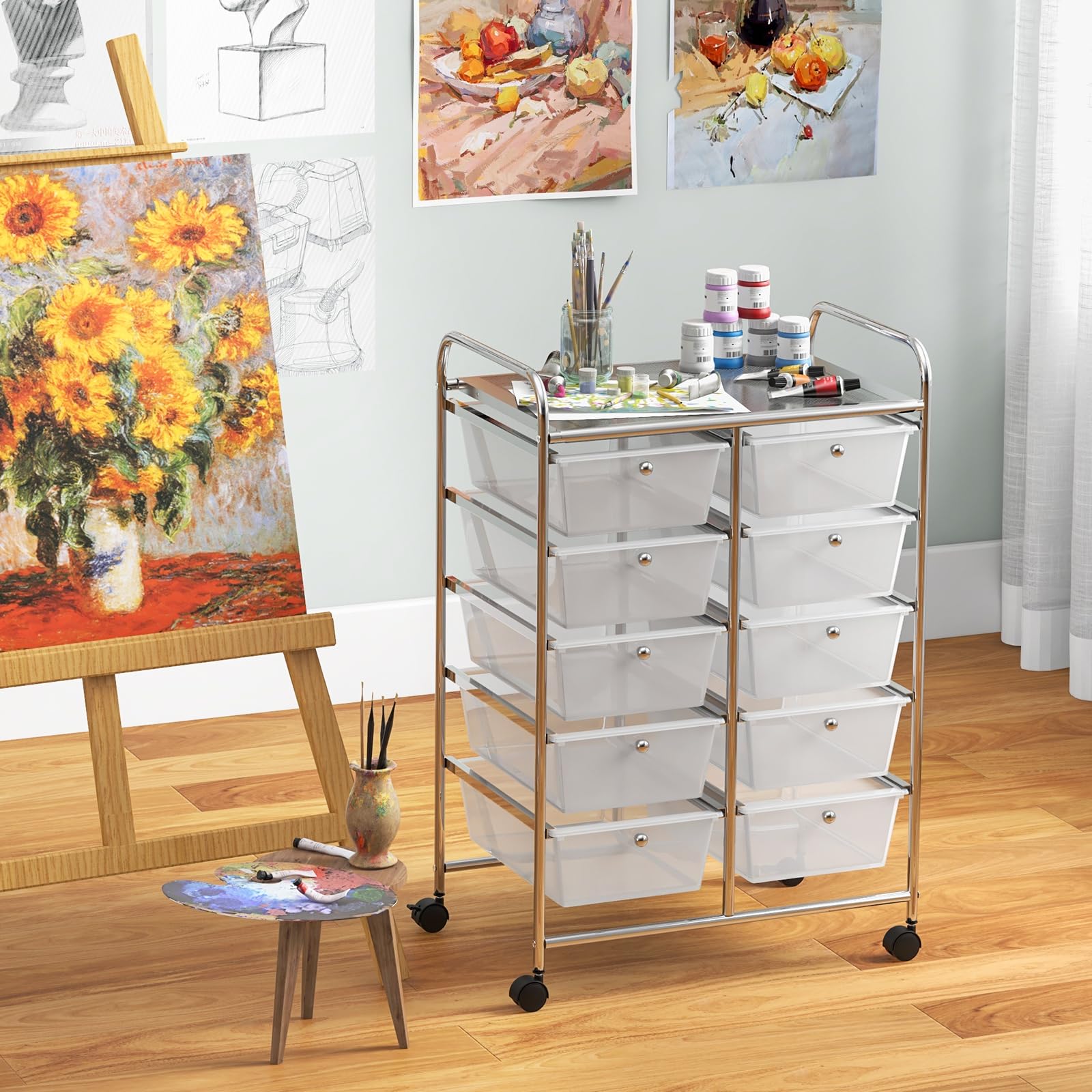 Byroce 10-Drawer Rolling Cart with Wheels - Multipurpose Craft Storage Organizer for Art Supplies, Tools, Paper - Utility Cart for School, Teacher, Home & Office Use (Clear) - Perfect for Classroom Organization, Craft Room Storage & Mobile Office Supplies