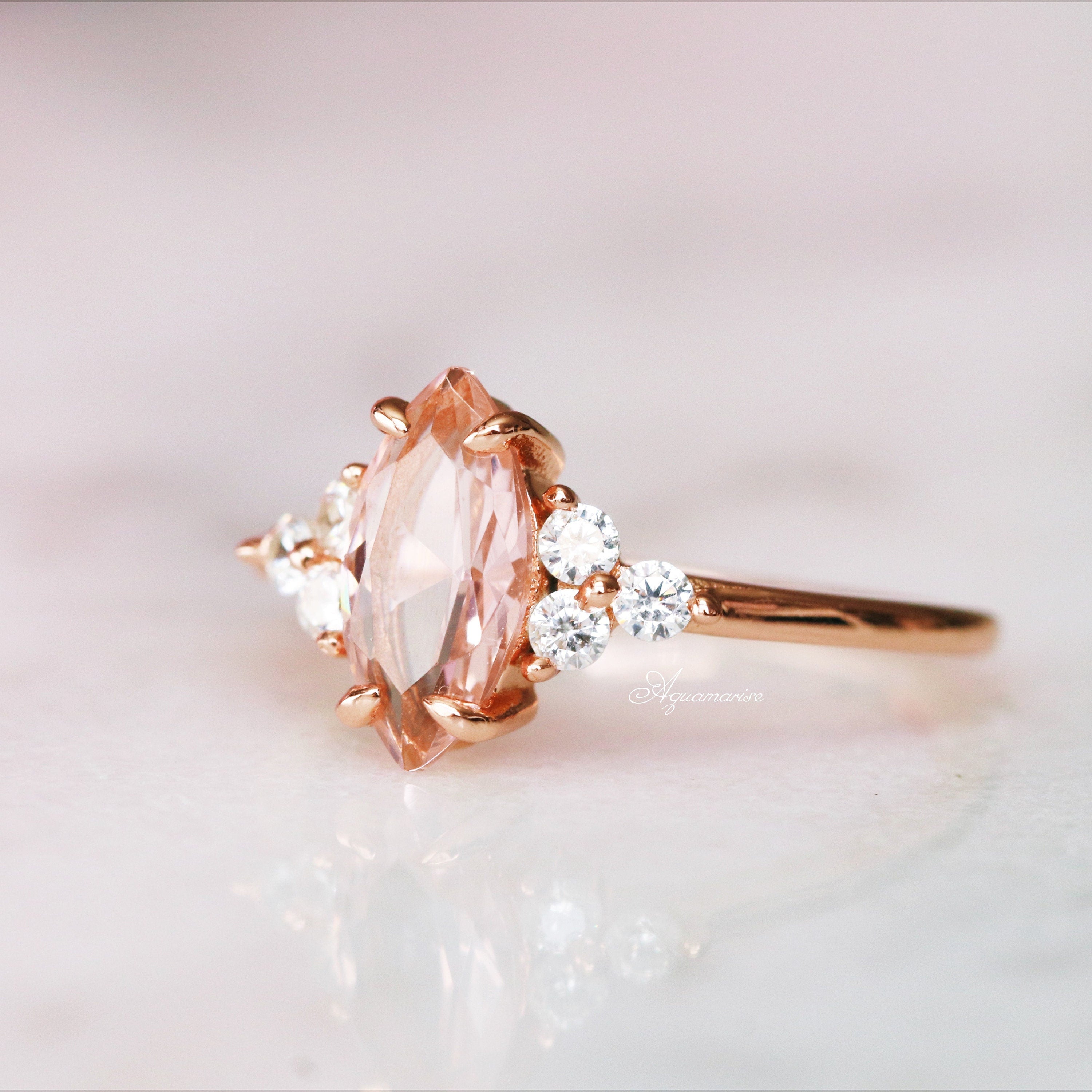 14K Rose Gold Vermeil Nadia Morganite Ring - Elegant Pink Gemstone Jewelry for Women, Perfect for Engagement, Anniversary & Special Occasions