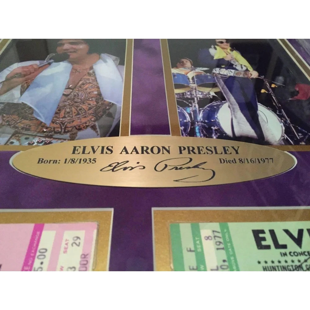 Elvis Presley Authentic Concert Tickets Collage Framed with Facsimile Autograph - Limited Edition #D/25 - Perfect for Music Memorabilia Collectors & Elvis Fans Home Decor