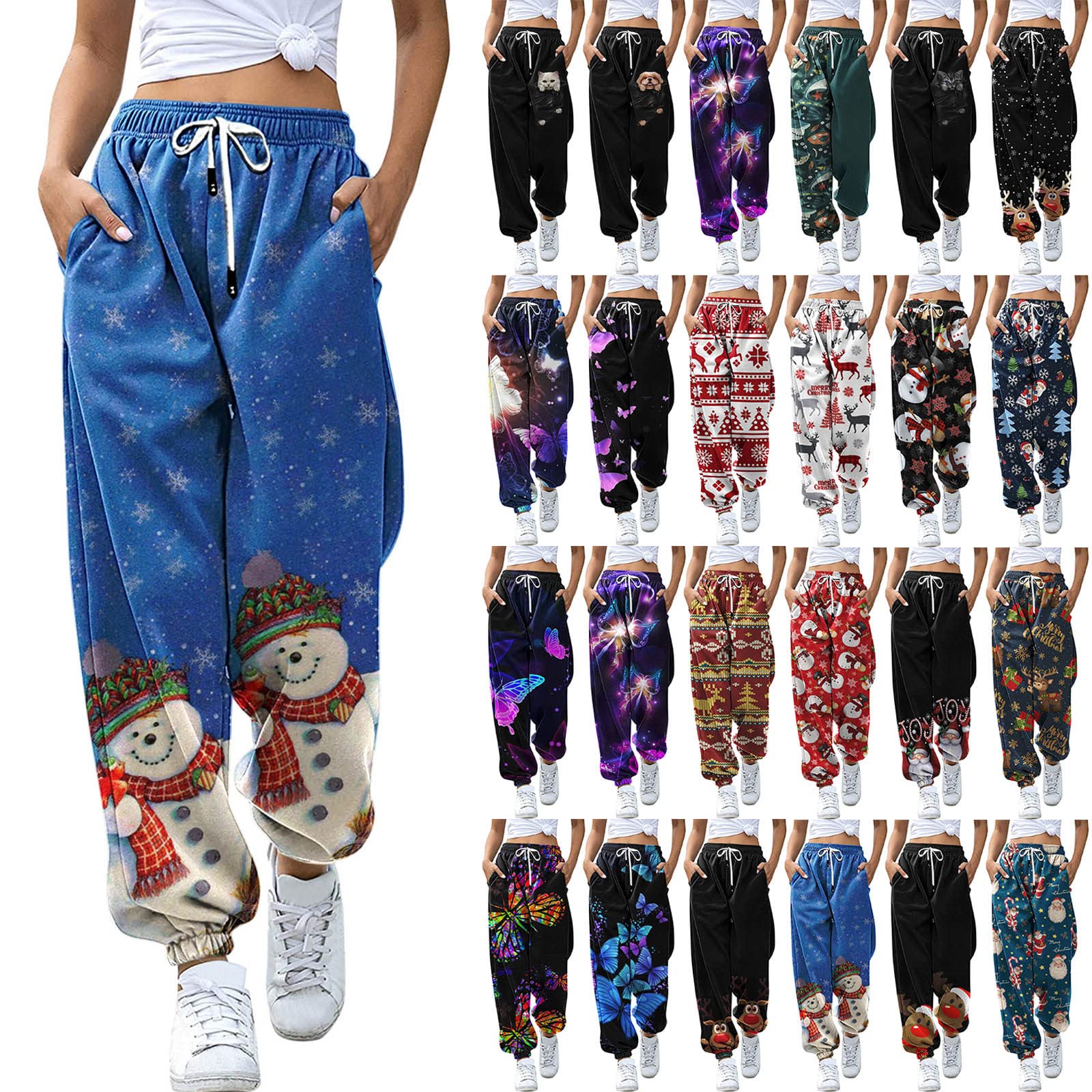 Women's High Waisted Cinch Bottom Sweatpants - Athletic Fit Jogger Pants with Pockets for Yoga, Running & Lounge Wear | Baggy Comfortable Printing Pants for Workout & Casual Style