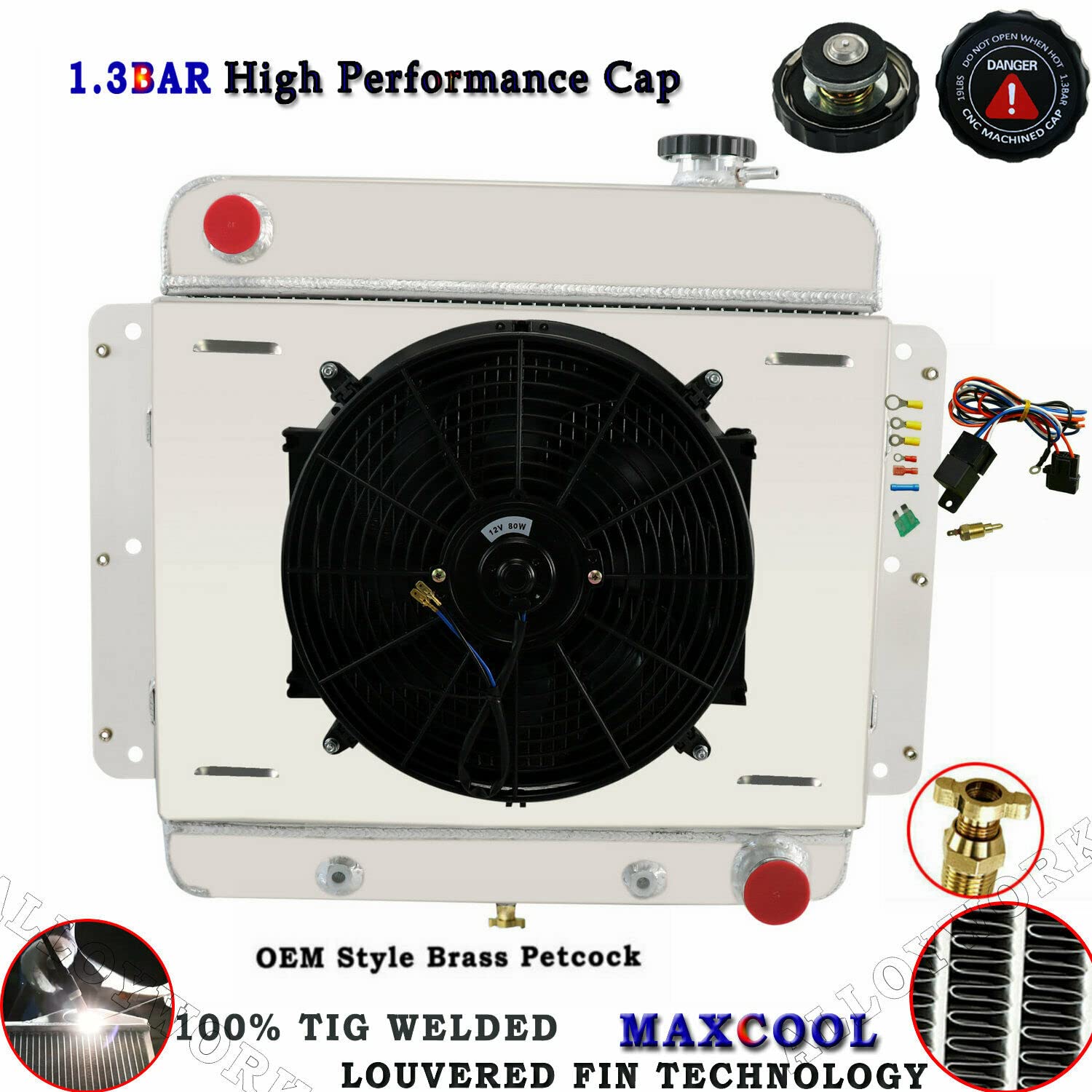 AlloyWorks 3-Row Aluminum Radiator Fan Shroud Kit for 1962-1967 Chevy Nova II - Fits Inline 6 Cylinder & V8 Conversion - High-Performance Cooling for Classic Car Restoration & Hot Rod Upgrades