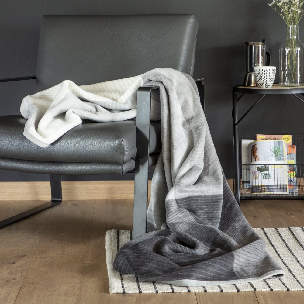Premium Ibena Granada Luxury Soft Fleece Blanket - Grey, Warm & Cozy for Bed, Sofa, Travel & Gifts