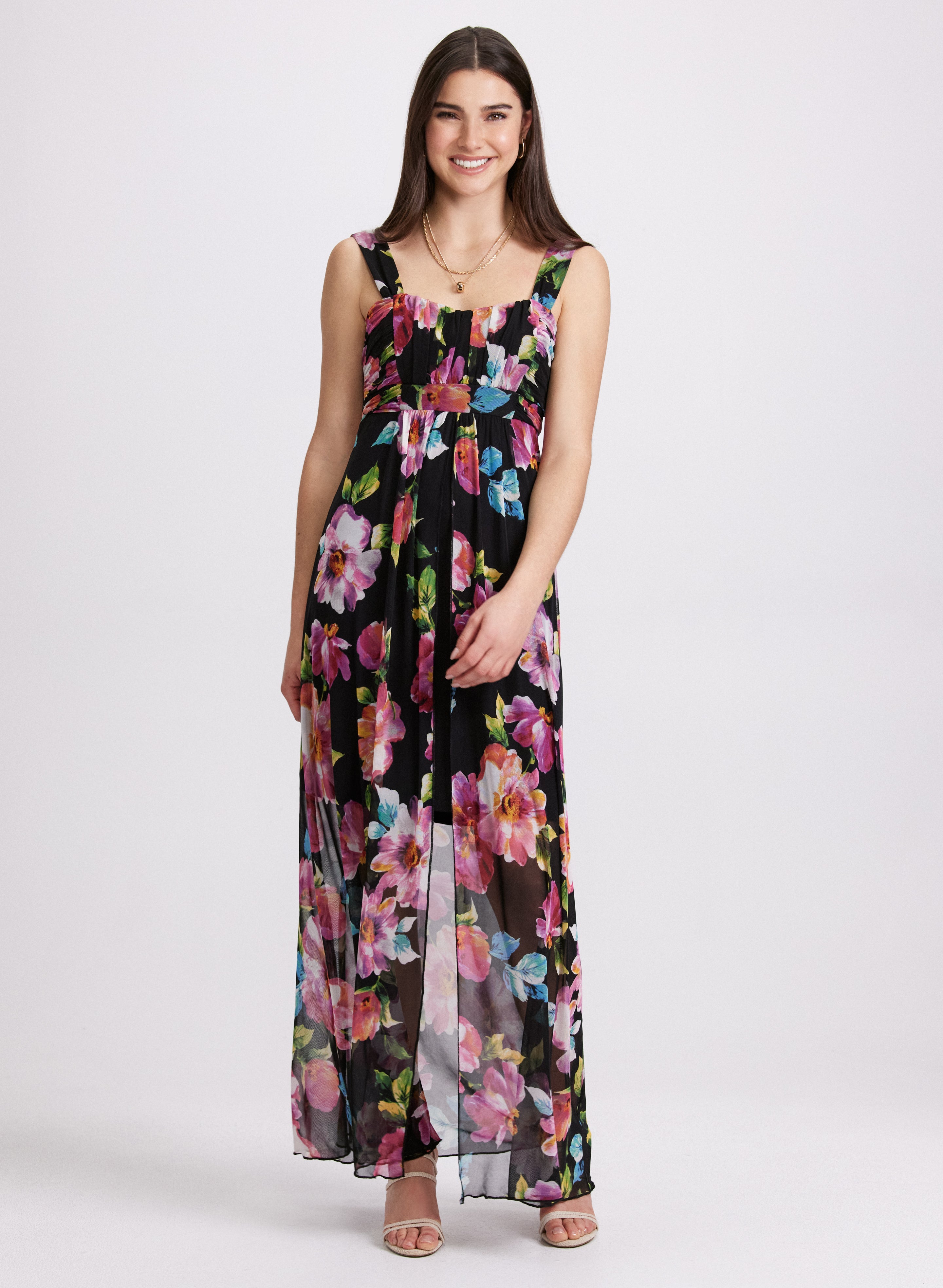 Elegant Chiffon Floral Maxi Dress for Women - Summer Beach Wedding Party Boho Long Dress with Flowy Skirt | Perfect for Beach Vacations, Garden Parties & Date Nights