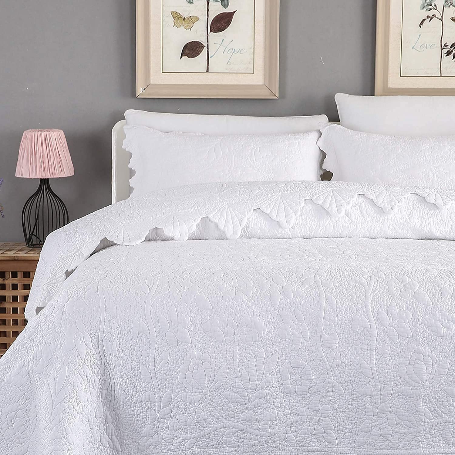 Brandream 5-Piece White Quilt Set King Size - 100% Cotton Luxury Farmhouse Bedding Coverlet & Quilted Bedspread - Perfect for Master Bedroom, Guest Room & Cozy Farmhouse Decor
