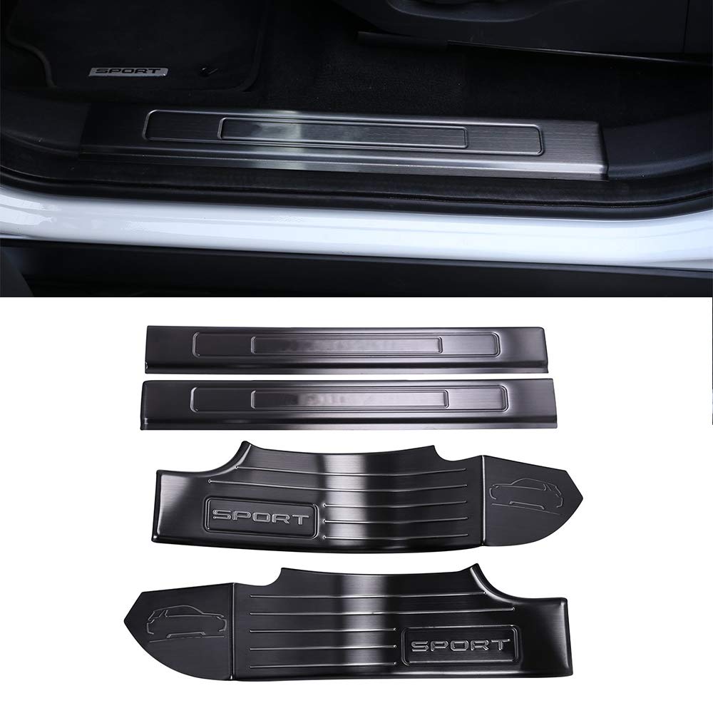 304 Stainless Steel Door Sill Scuff Plate Protector for Land Rover Discovery Sport 7 Seats 2015-2017 - 4pcs Black Interior Car Accessories - Durable Scratch Guard for SUV Doors & Enhanced Vehicle Protection
