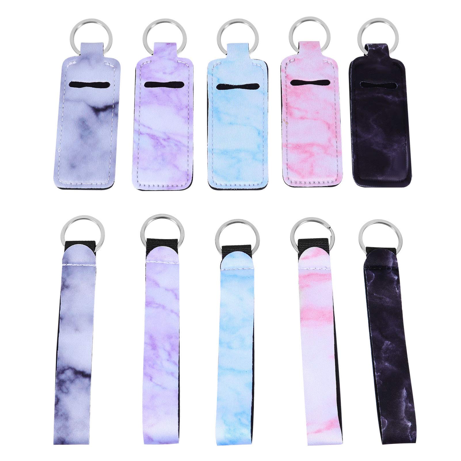 EXCEART 10pcs Neoprene Keychain Suit Holder - Durable Key Chain with Lipstick Holder, Key Ring & Chopstick Clip - Perfect for Office, Gym, Travel & Daily Essentials Organization (Black)