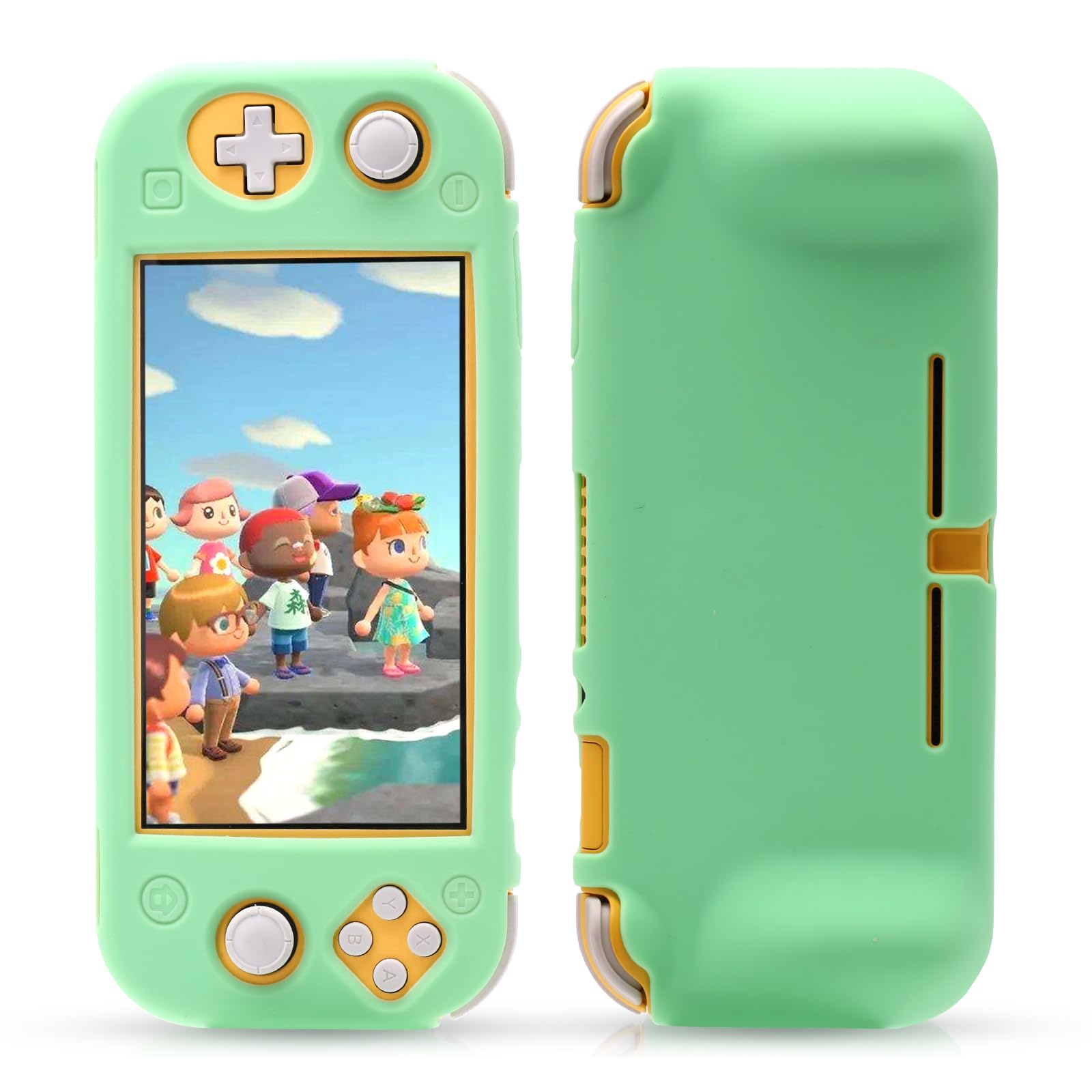 Premium Silicone Protective Case for Nintendo Switch Lite - Shockproof Cover with Tempered Glass Screen Protector & 6 Thumb Grips (Animal Crossing Green) - Perfect for Gaming, Travel & Everyday Use
