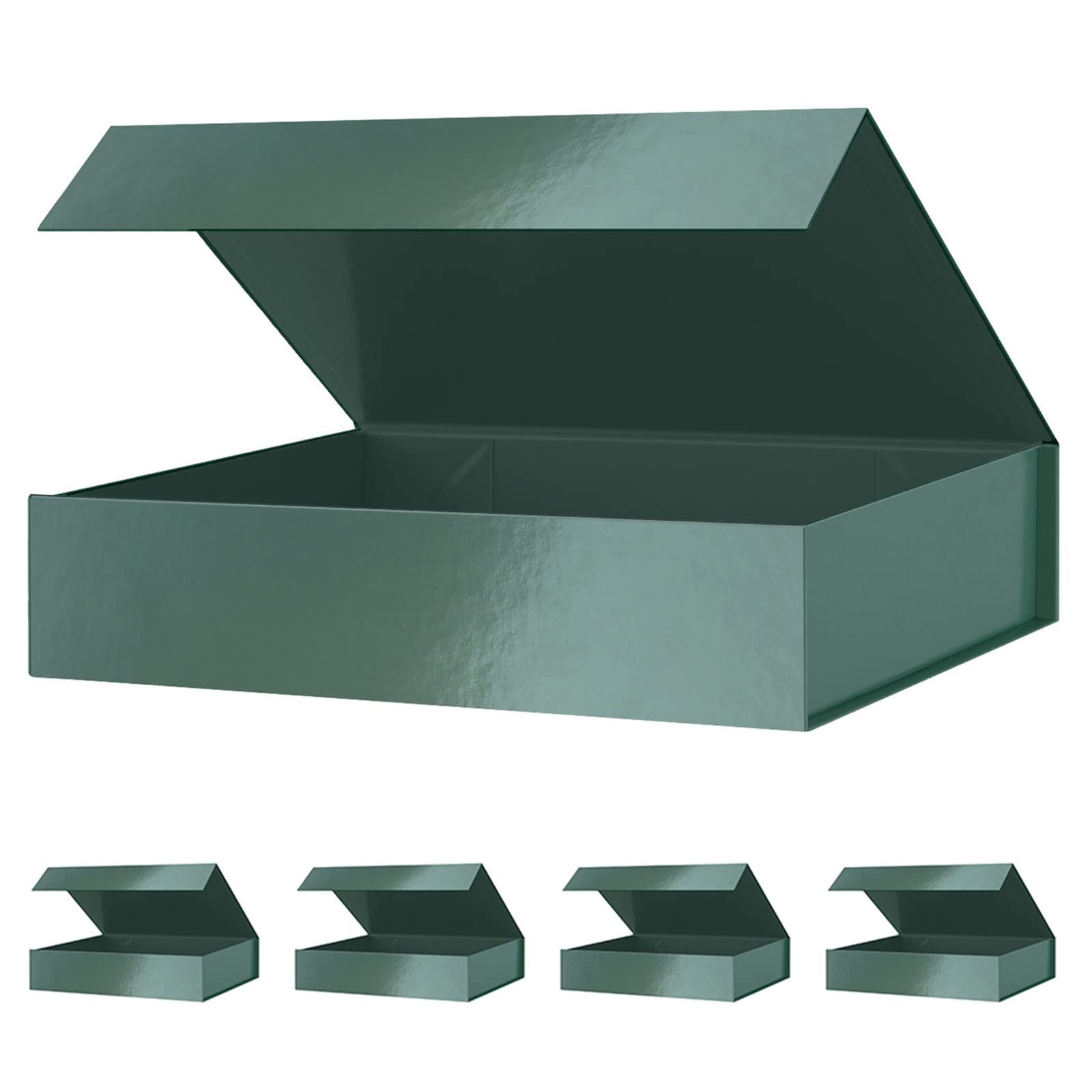 Premium Green Gift Boxes 11x7.8x2.3 Inch with Magnetic Closure - 5 Pack Shirt Gift Box Set with Lids for Christmas, Birthday, Anniversary Presents - Perfect for Clothing, Jewelry & Luxury Gifts