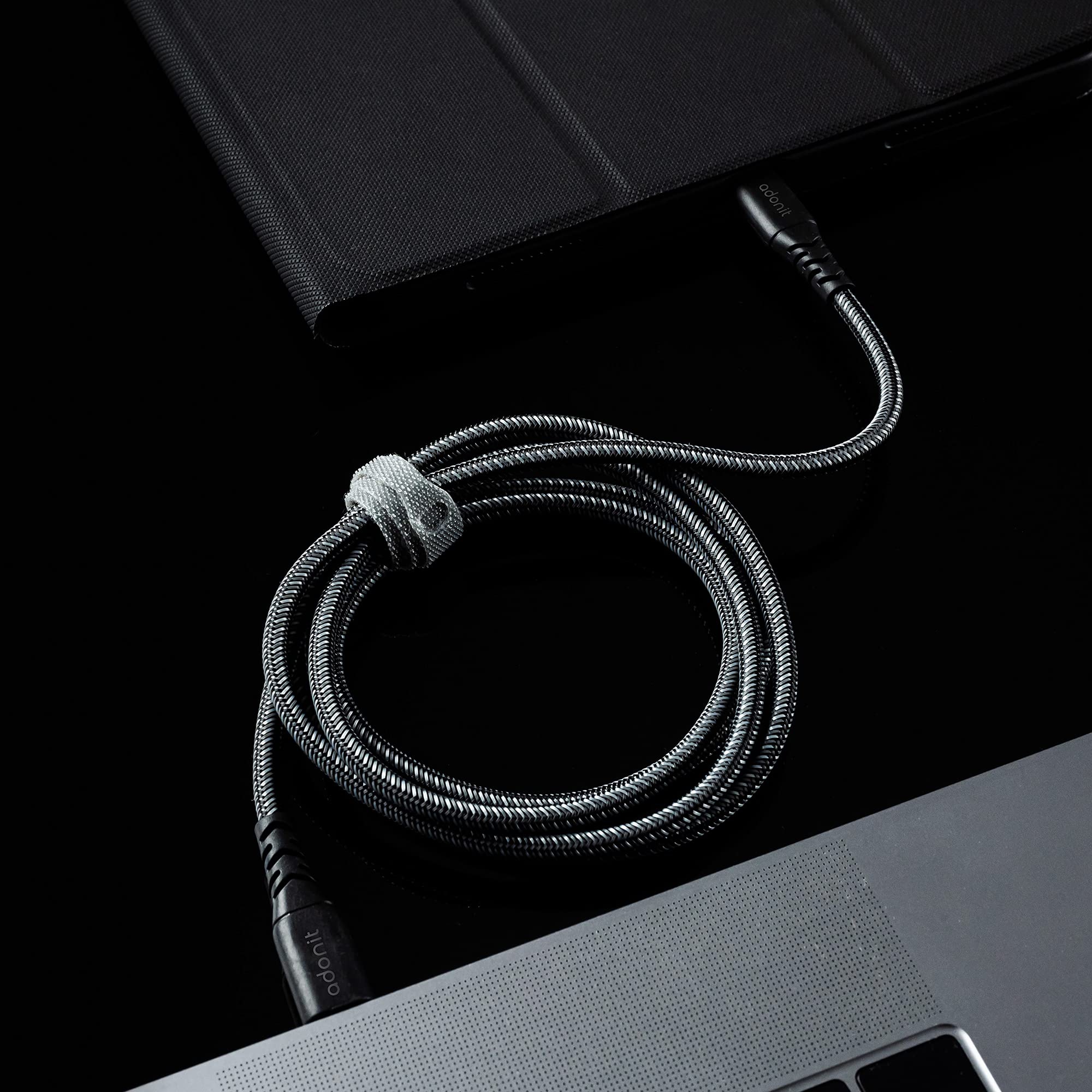 Adonit 1.2m USB-C to USB-C Fast Charging Cable (Gray) - Compatible with iPhone 15, iPad Pro, MacBook Air, MacBook Pro, Tablets & Laptops - Perfect for Home, Office & Travel Charging