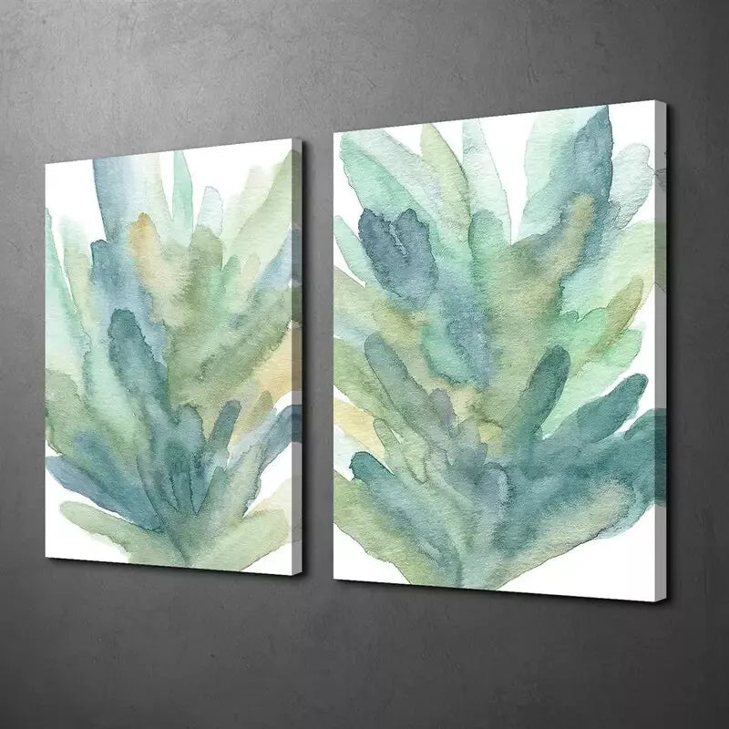 2-Piece Minimalist Seaweed Canvas Wall Art Set - 50x75cm Framed Ocean Painting, High-Quality Print, 100% Australian Made, Ready to Hang - Perfect for Living Room, Bedroom & Office Decor