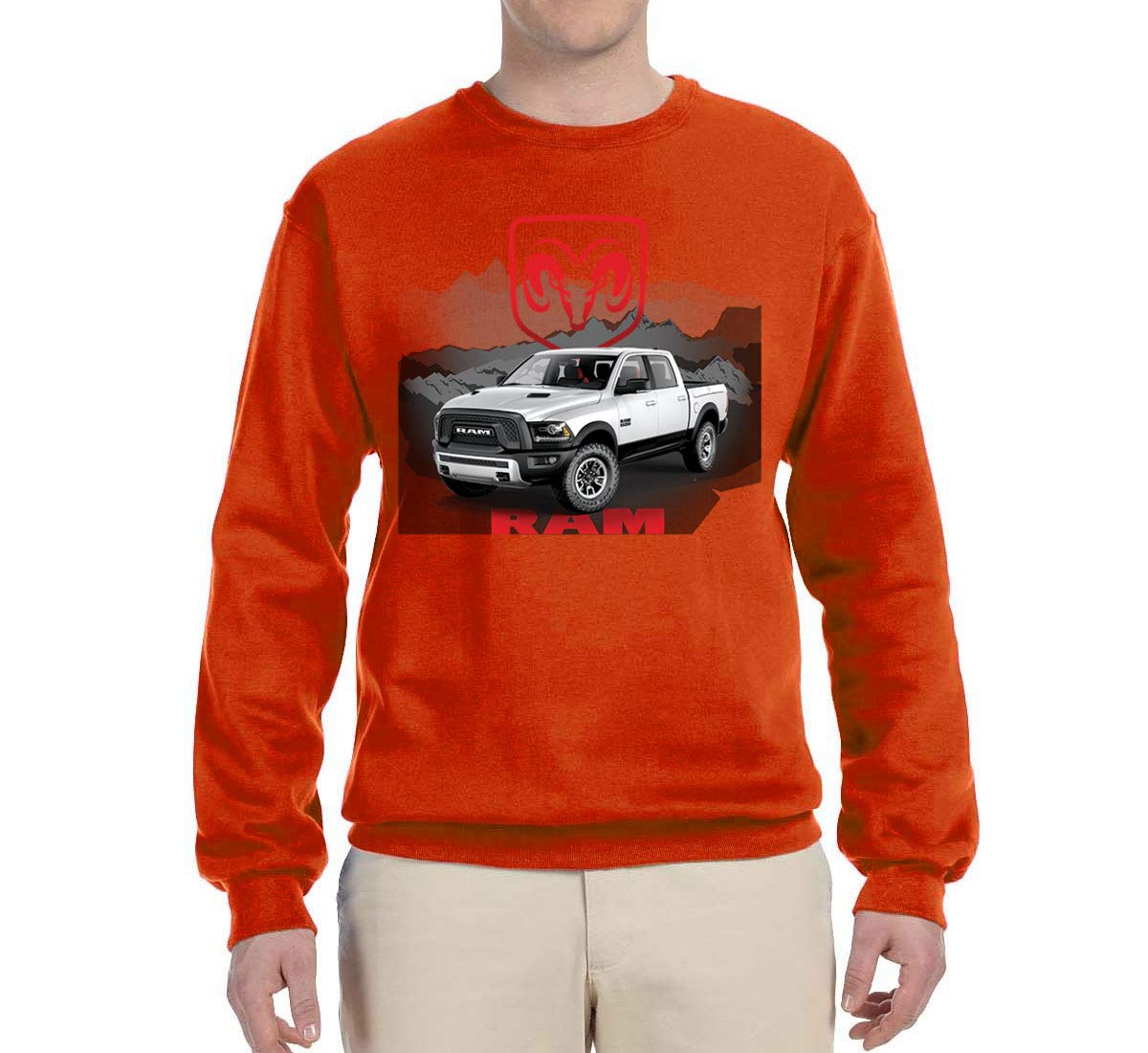 White Dodge RAM Pickup Truck Graphic Sweatshirt for Men & Women - Comfortable Crewneck Pullover for Casual Wear, Road Trips, and Car Enthusiasts