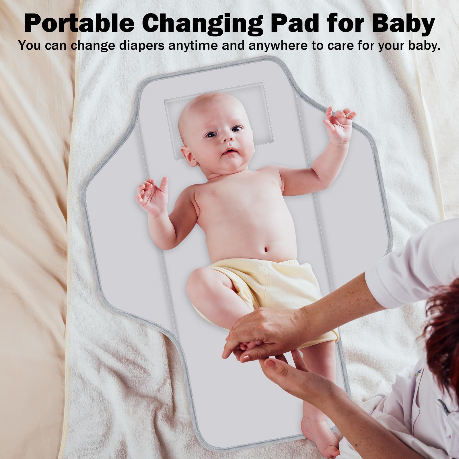 Foldable Waterproof Baby Diaper Changing Pad with Built-in Pillow - Portable Travel Changing Mat for Newborns & Infants | Compact Diaper Station for Nursery, Car & On-the-Go | Perfect Baby Shower Gift (Gray Stripe)