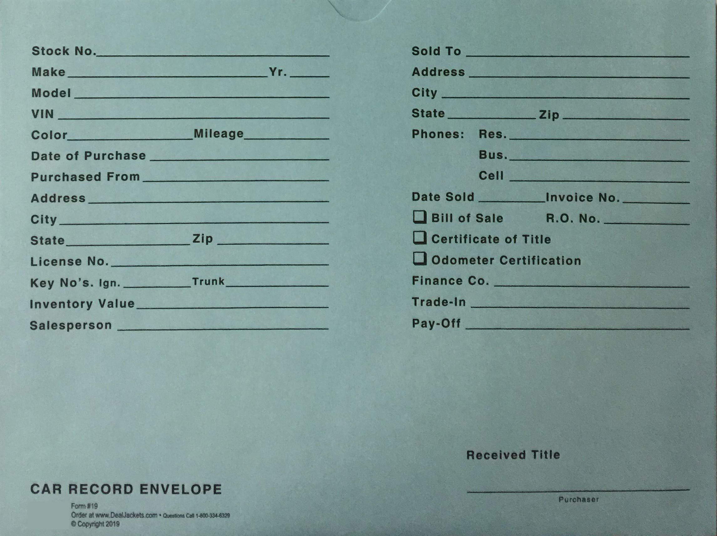 A Plus Printed Vehicle Car Record Envelopes 12
