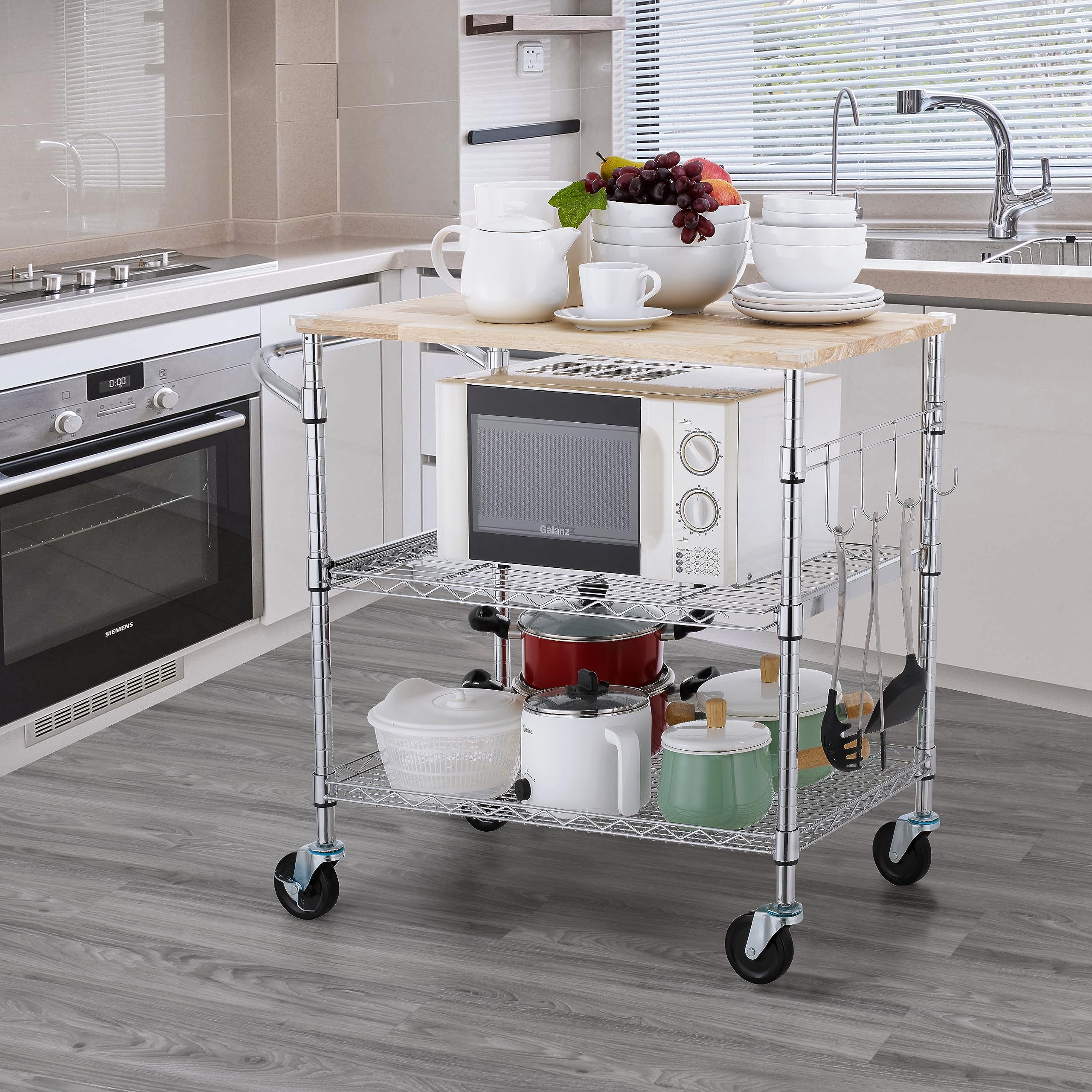 Finnhomy 3-Tier Rolling Kitchen Cart with 18