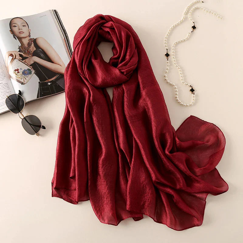 2023 Luxury Silk Scarves for Women - Elegant Hijab, Foulard, Shawl & Bandana - Soft Solid Color Head Wrap & Beach Poncho - Perfect for Daily Wear, Office, Travel & Special Occasions