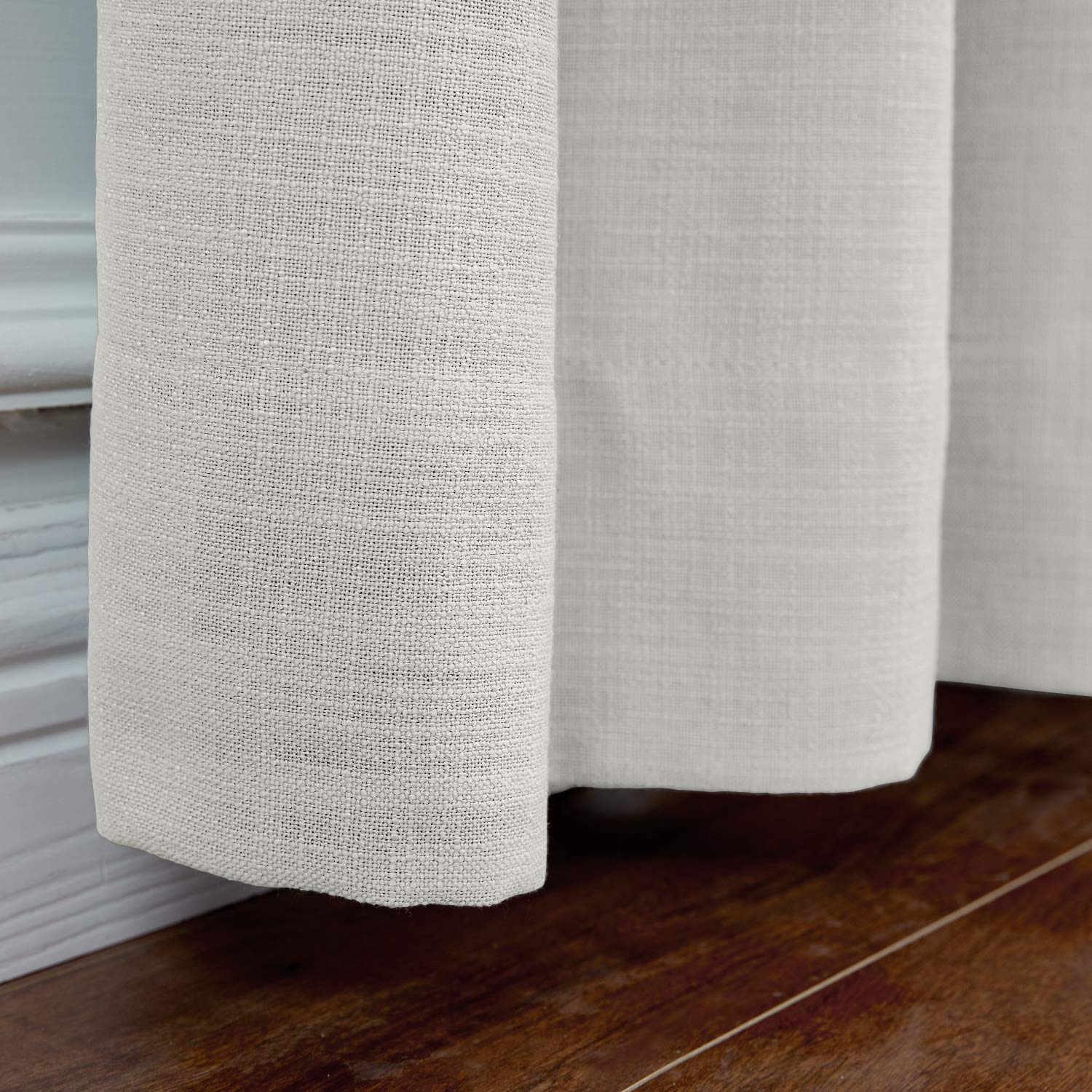 Frelement Linen Curtains - 4-in-1 Header Textured Energy Efficient Sun Blocking Drapes for Sliding Glass Doors & Kitchen Windows - Sand White (72