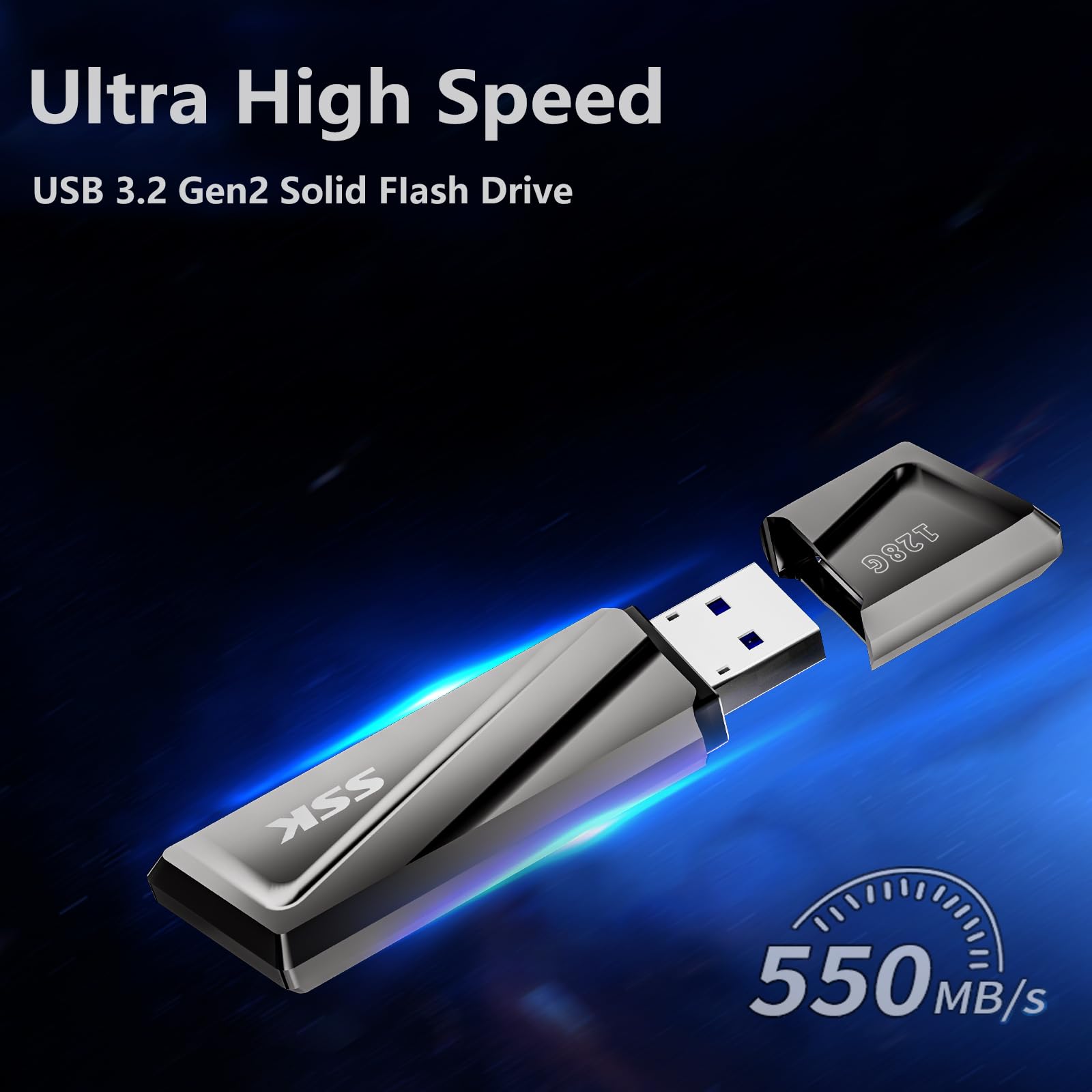 SSK 128GB USB 3.2 Flash Drive 550MB/s for Smartphones & Laptops