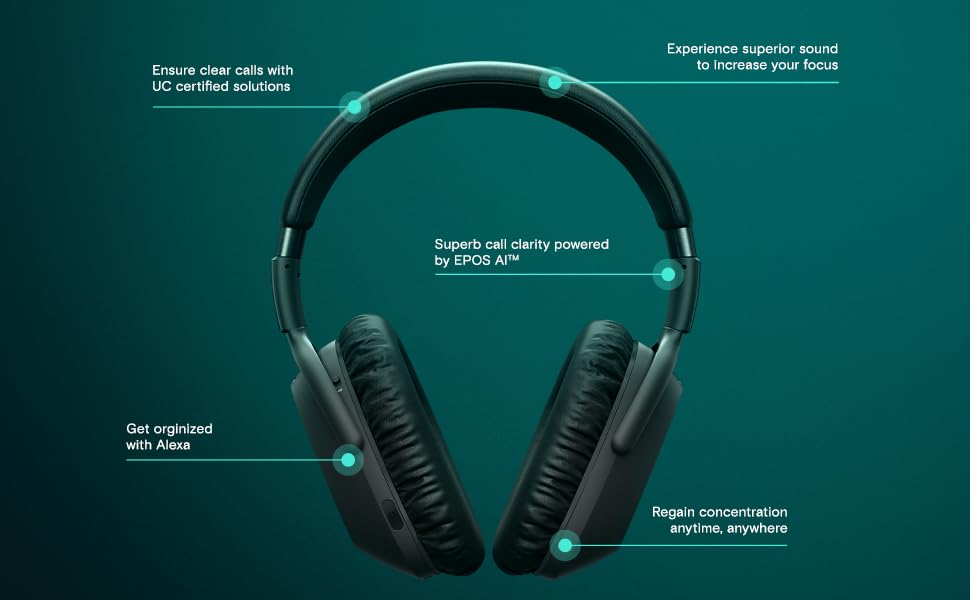 EPOS ADAPT 660 Wireless Bluetooth Headphones with AI Noise Cancellation & Alexa Built-in | Certified for Microsoft Teams | Adaptive ANC Microphone System | Perfect for Remote Work, Online Meetings & Music Streaming