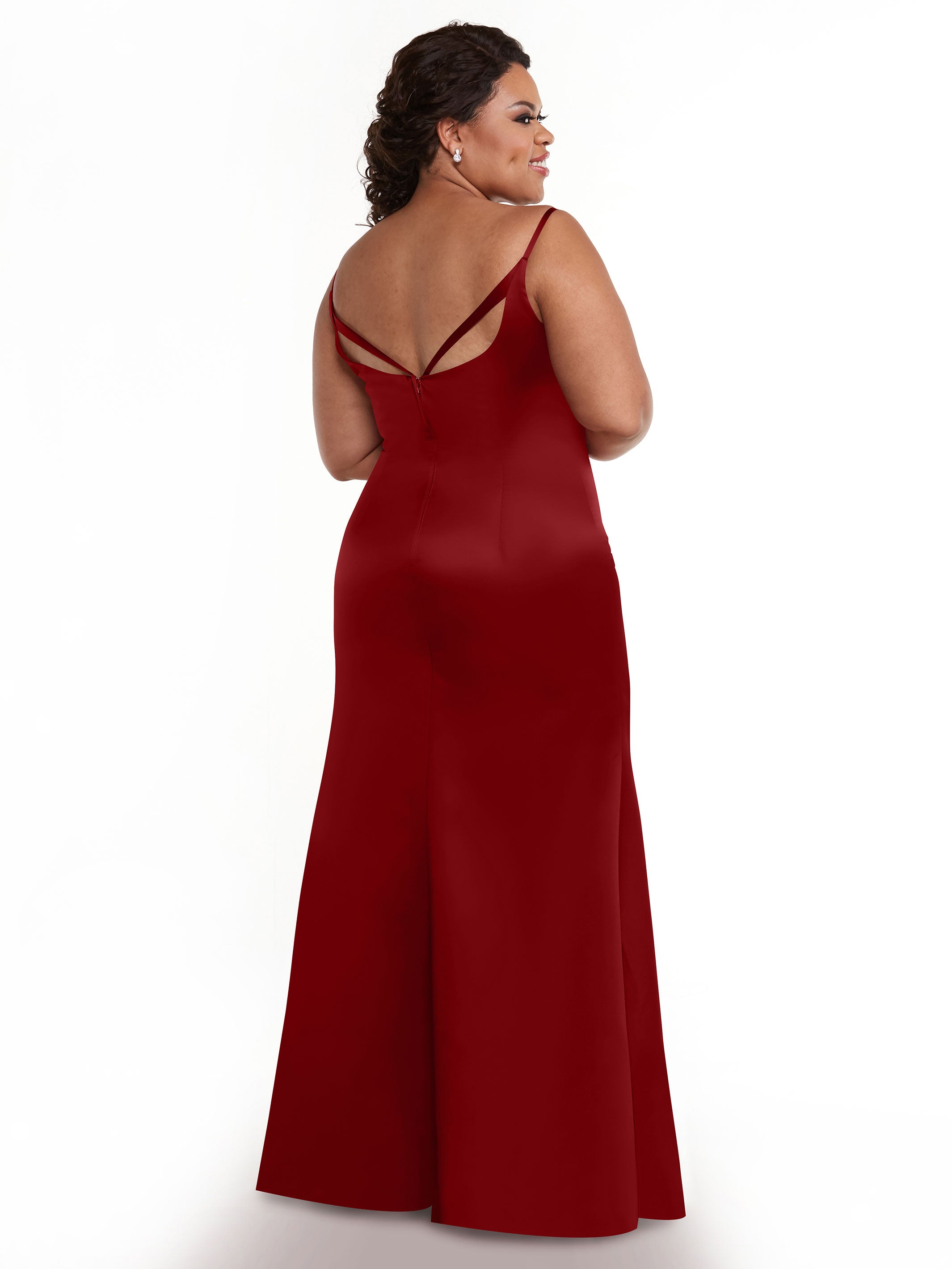 Elegant 80132 Fit and Flare Satin Bridesmaid Dress with High Slit - Perfect for Weddings, Prom, and Formal Events