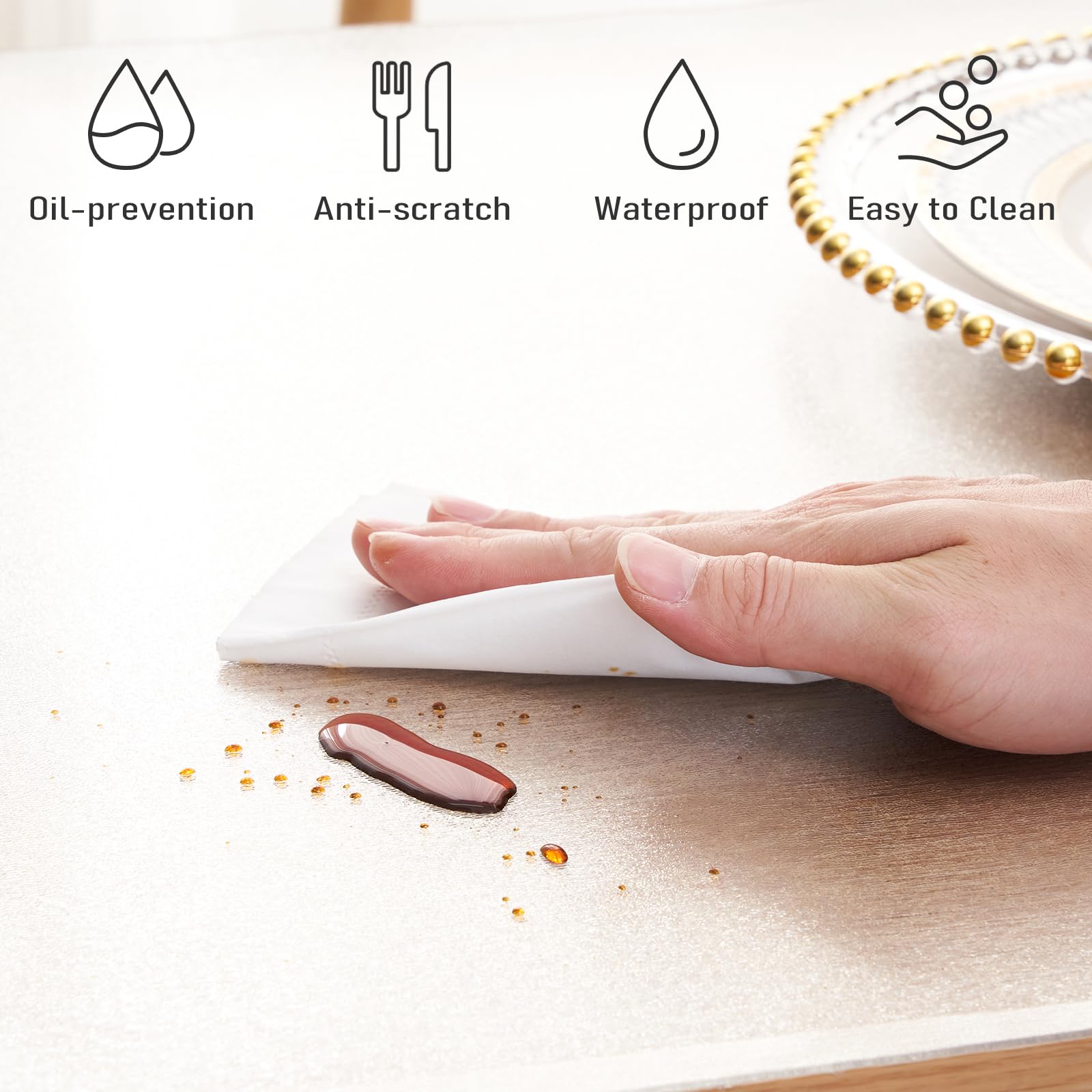 24x60 Inch Frosted PVC Table Cover Protector - 1.5mm Thick Waterproof Non-Slip Plastic Table Pad for Wooden Coffee Tables & Writing Desks - Perfect for Dining, Office, and Home Decor Protection