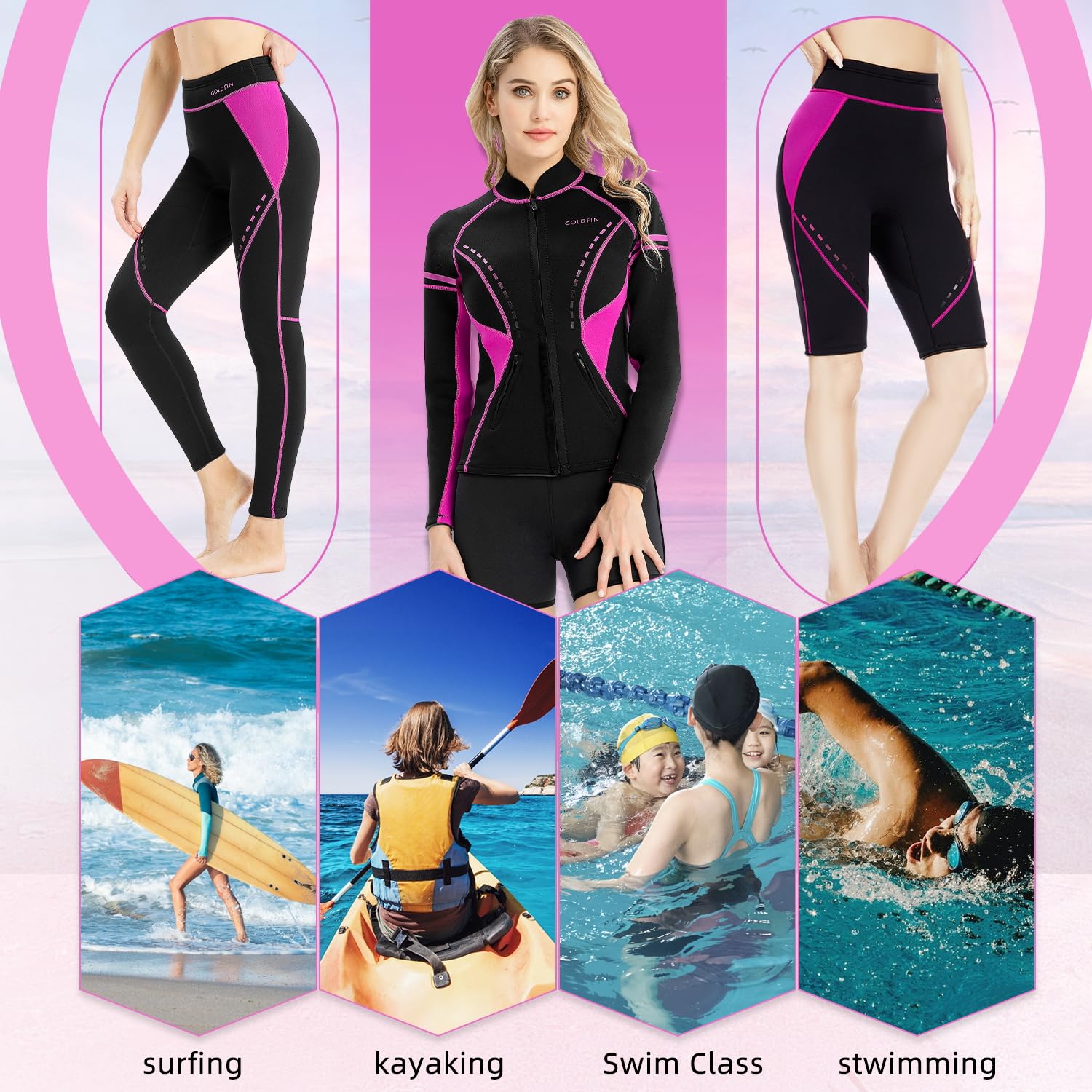 **GoldFin Women's 2mm Wetsuit Set - Top, Pants & Shorts for Cold Water Diving, Surfing, Water Aerobics & Swimming | Perfect for Beach, Pool & Outdoor Water Sports (Size M)**