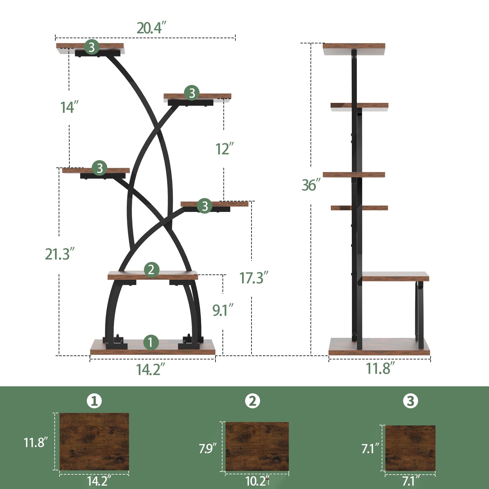 JUSTOGO 6-Tier Metal Plant Stand with Grow Lights - 36
