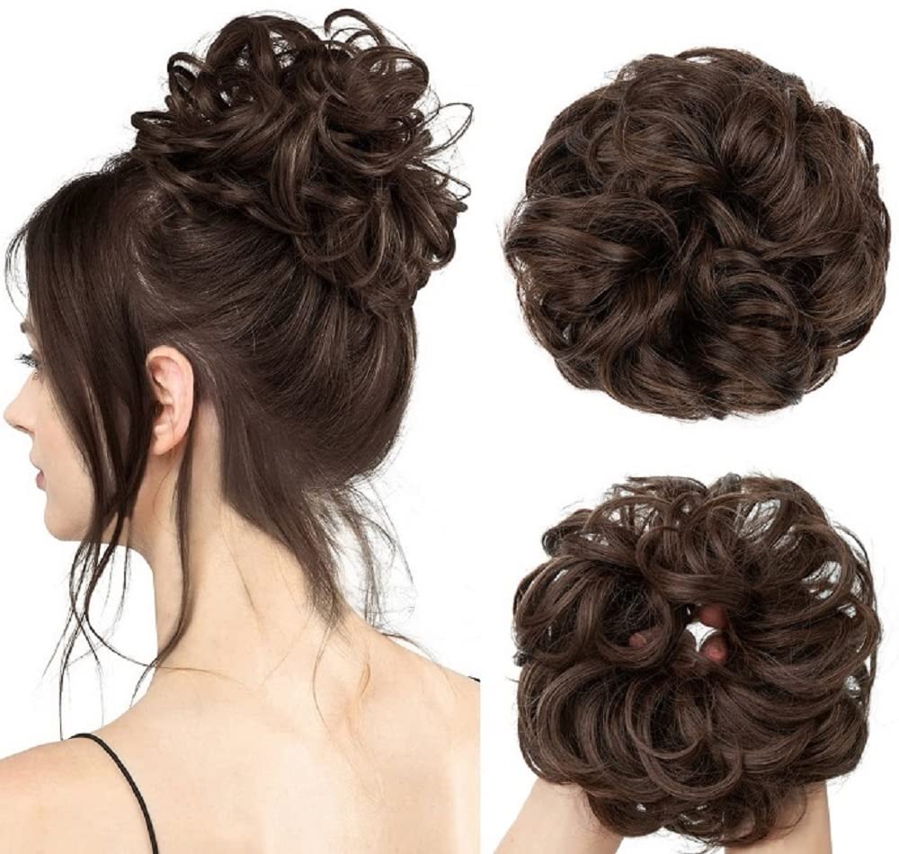 Trendy 2-Pack Bun Hair Pieces & Scrunchies Ponytail Extensions for Women & Girls - Soft Brown Hair Accessories for Work, Gym & Everyday Styling