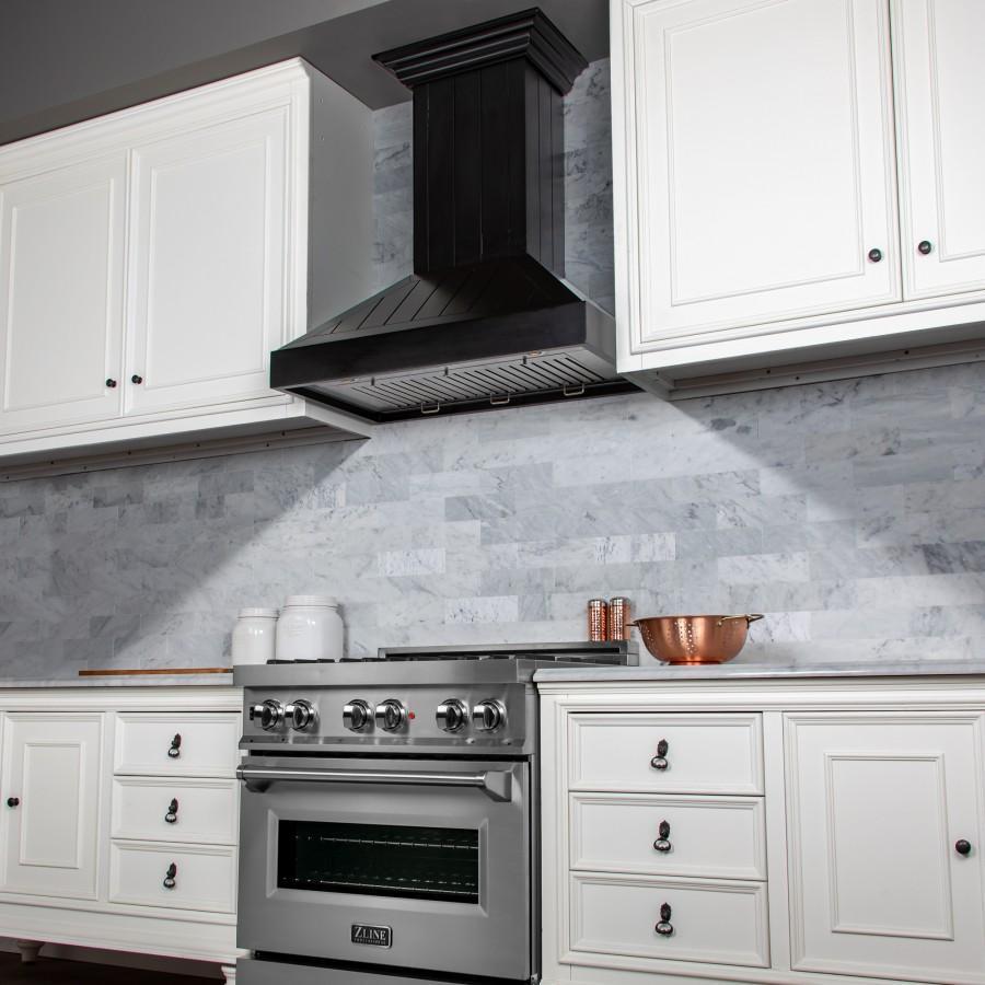 ZLINE Black Wooden Wall Mount Range Hood - Modern Kitchen Ventilation for Smoke & Odor Removal - Perfect for Home Chefs & Open Concept Kitchens