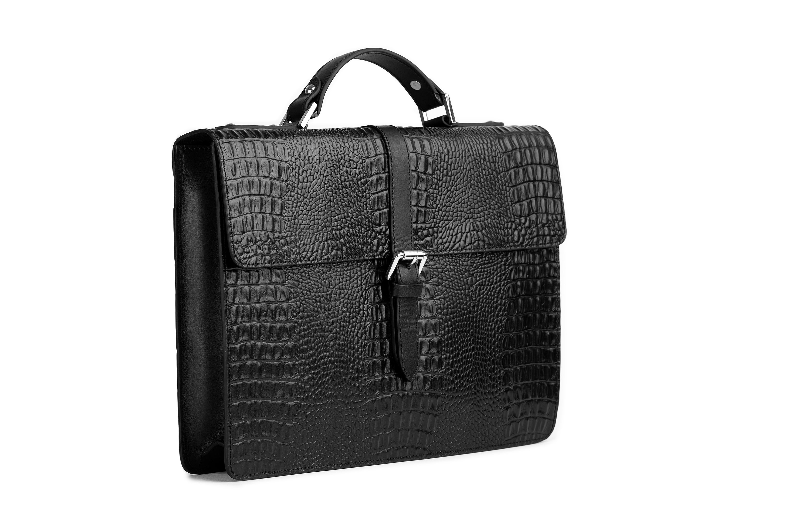 Premium Genuine Leather Laptop Briefcase - Black Crocodile Embossed Business Bag for Men & Women | Perfect for Office, Travel & Professional Meetings
