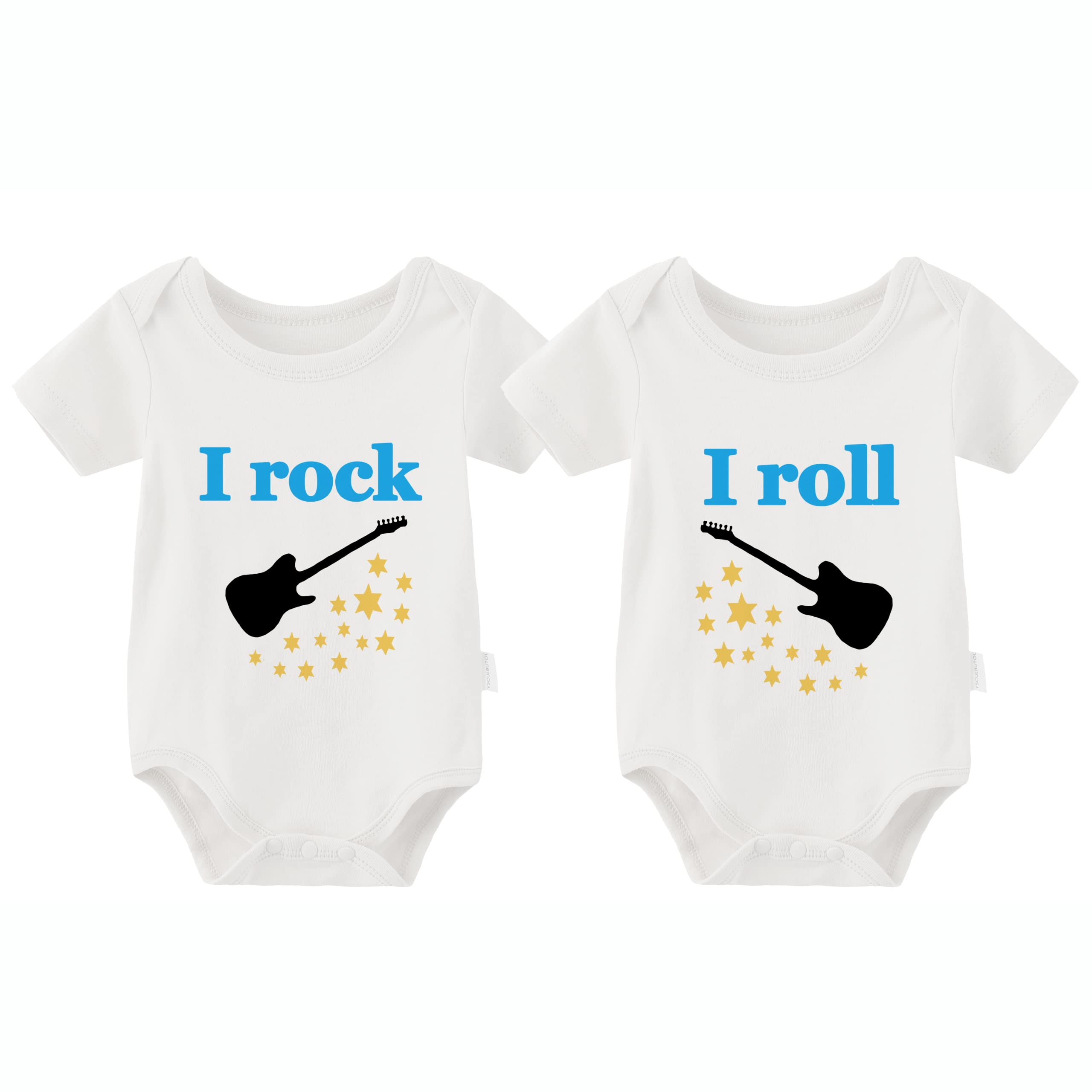 YSCULBUTOL Rock & Roll Twins Baby Bodysuit - Funny Infant Girl & Boy Onesie - Cute Unisex Baby Clothing Gift for Showers, Birthdays & Photo Shoots