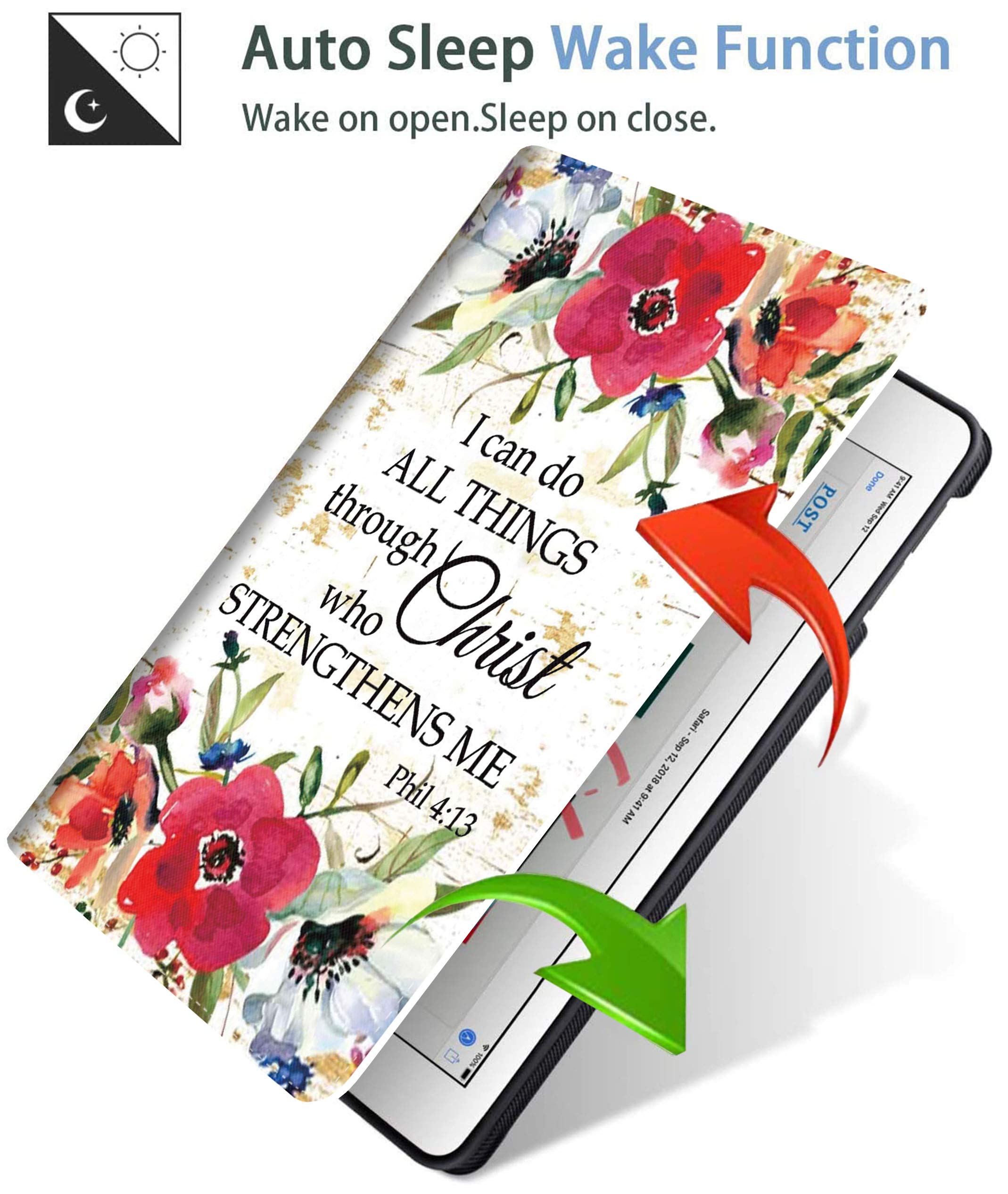 Premium iPad 9.7 Inch Case (2018/2017 Models) - Compatible with iPad 5th/6th Gen & iPad Air 1/2 - Christian Bible Quote Design (Philippians 4:13) with Watercolor Flowers - Perfect for School, Work & Travel Protection