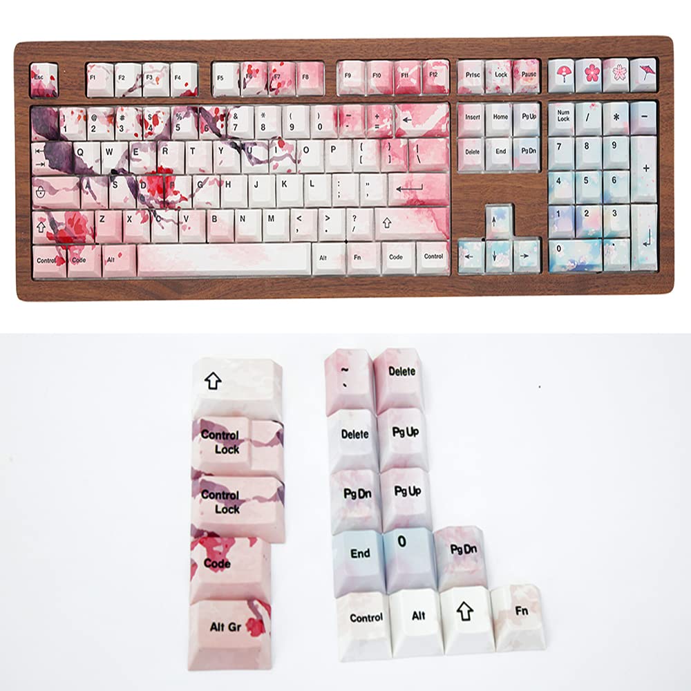 PBT Cherry Blossom Keycap Set - OEM Profile for 60/87/104/108 Keys Mechanical Keyboards (126 Keys) | Compatible with Cherry MX Switches & Custom 68 Keyboard | Perfect for Gaming, Typing & Office Work