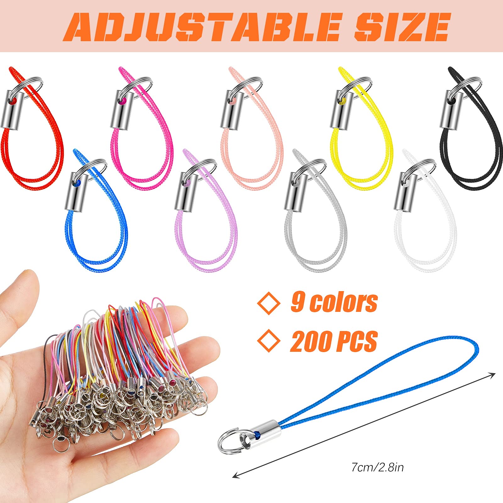 Frienda 200 PCS Phone Lanyard Rings - Adjustable Phone Strap Holder for Cellphones, USB Drives, Keychains - DIY Accessories for Work, School, Travel & Events (200 Pieces)