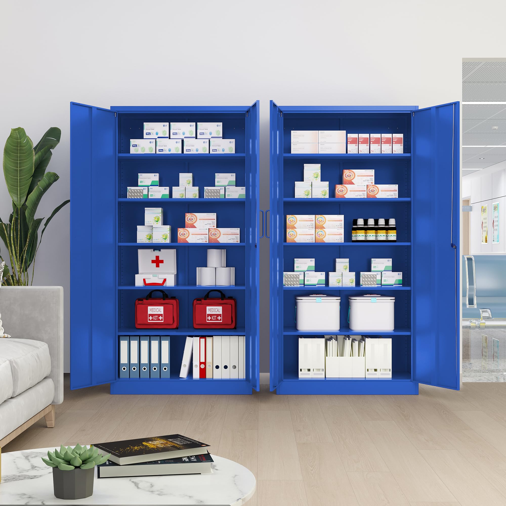 Blue Steel Storage Cabinet with Lock - Tall Metal Cabinet with Adjustable Shelves & Door for Garage, Home Office, Pantry, School, Hospital | Secure Storage for Tools, Files, Supplies & More