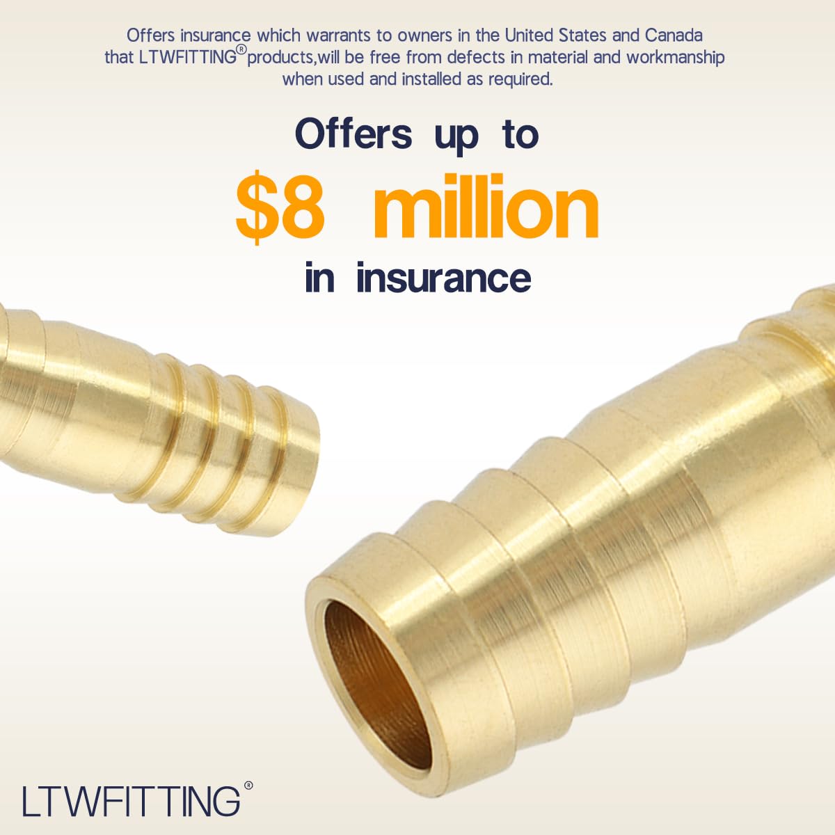 LTWFITTING 1/2-Inch ID Brass Barb Hose Fitting Connector - Heavy Duty Air, Water & Fuel Hose Mender (Pack of 300) - Perfect for Plumbing, Irrigation & Automotive Applications