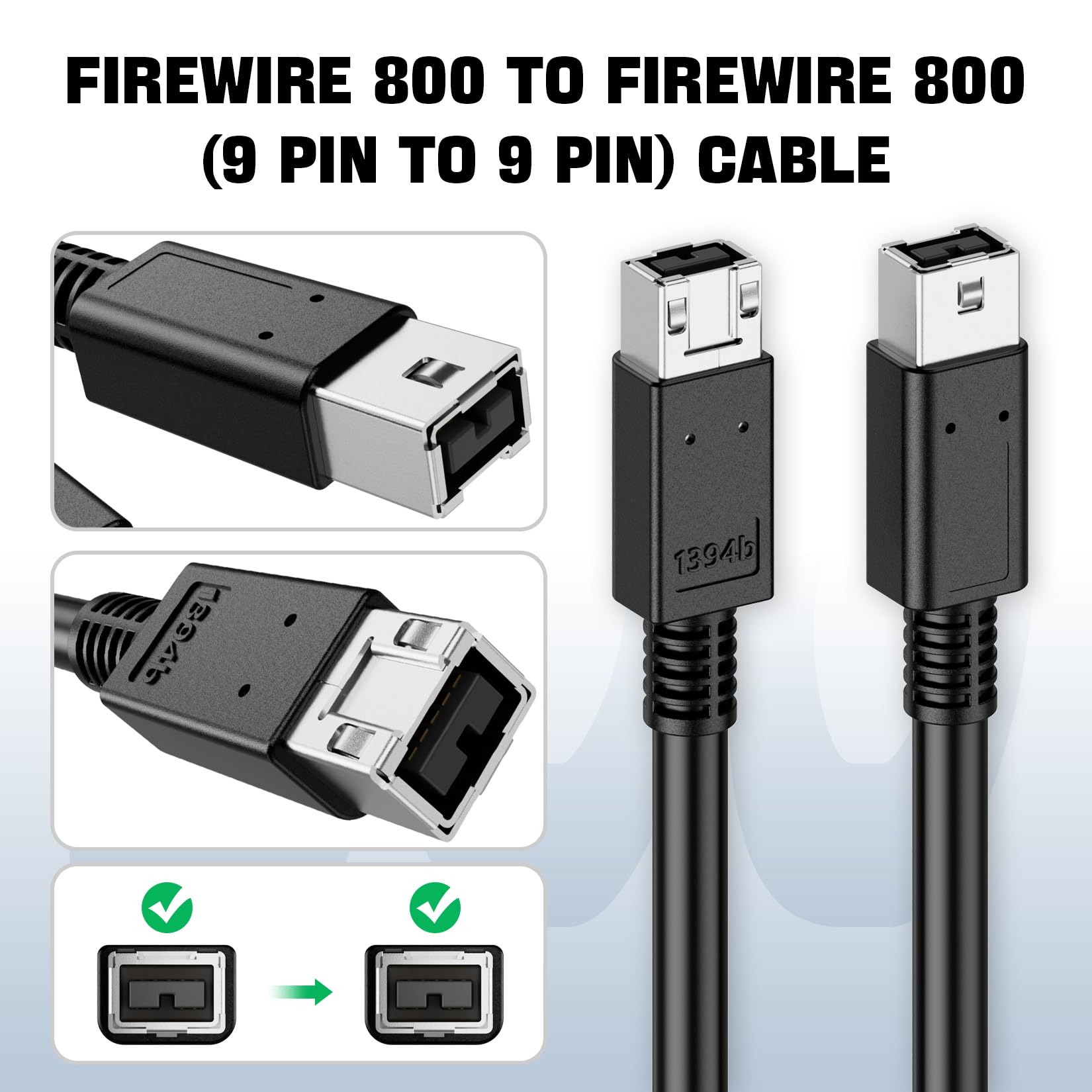 FireWire 800 IEEE 1394b 9-Pin Male to Male Cable - 2FT Triple-Shielded High-Speed Data Transfer Cord for MacBook Pro, Mac Mini, PC, Digital Cameras & Audio Devices - Perfect for Professional Video Editing & External Storage Connectivity