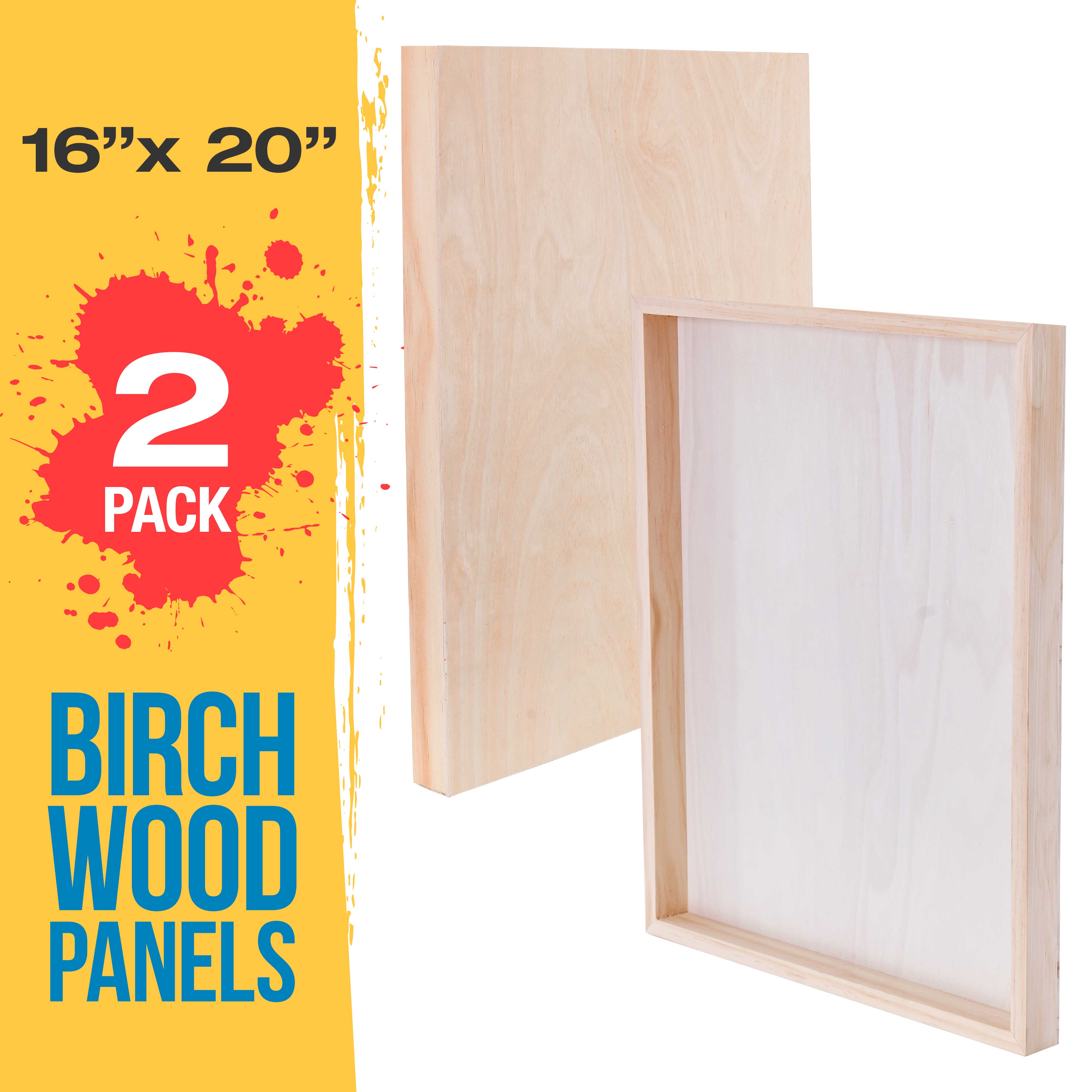 Premium Unfinished Cradled Wood Panels for Painting - 2 Pack 16x20 inch Gallery Birch Wooden Canvas Boards (1.5