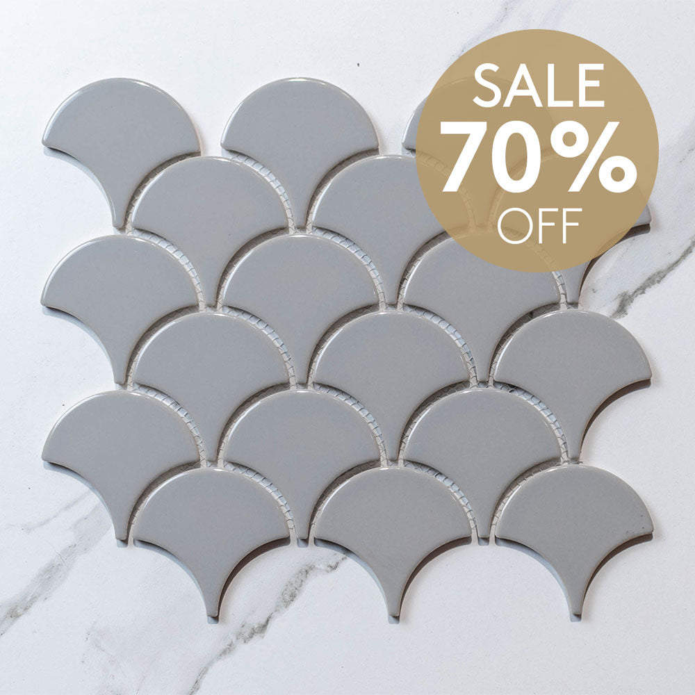 Premium Crystal Grey 74.5x70 Gloss Fish Scale Tile (Per Sheet) - Perfect for Bathroom Backsplash, Kitchen Accent Wall & Modern Interior Design