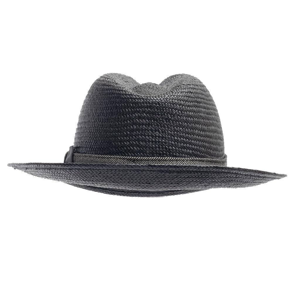 Stylish Palermo Black Panama Straw Fedora Hat with 2-Tone Hatband for Men & Women - Perfect for Summer Beach, Outdoor Parties and Fashion Accessories
