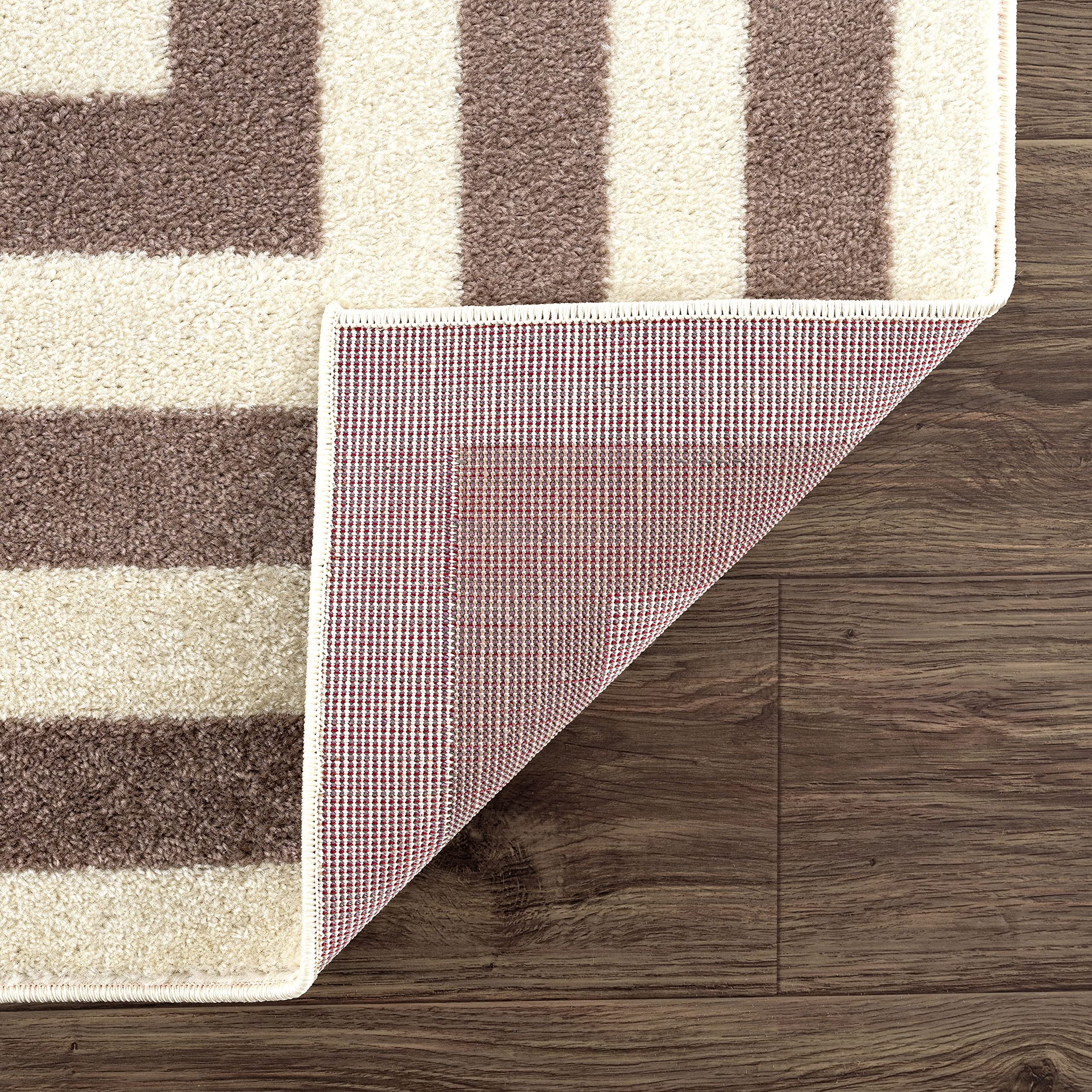 Abani Modern Geometric Stripe Area Rug 4x6 Feet - Beige & Ivory Contemporary Living Room Carpet with Symmetrical Design | Perfect for Bedroom, Office & Home Decor