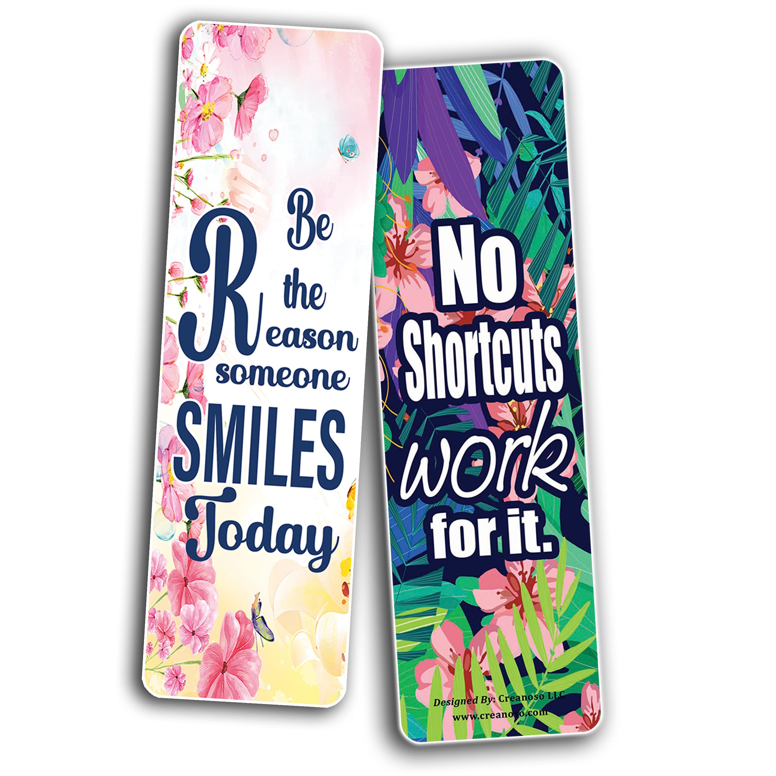 Creanoso Inspirational Flower Bookmarks Set (12 Cards) - Motivational Quote Cards for Books - Perfect Bookmark Gifts for Kids & Teens - Ideal for Reading, School, and Daily Encouragement