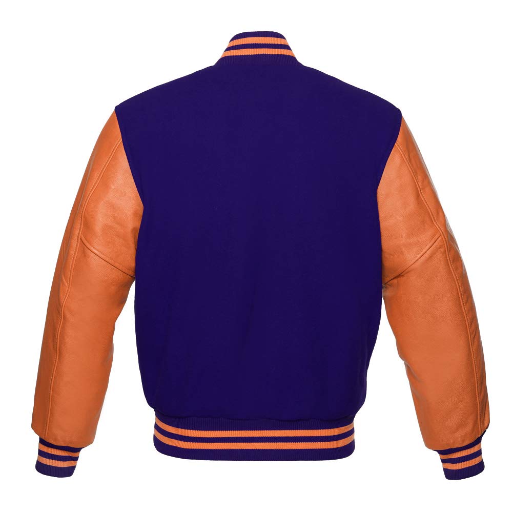 Varsity Baseball Letterman Jacket - Premium Wool with Genuine Orange Leather Sleeves, Zipper Bomber Jacket for High School & College | Perfect for Sports Events, Team Uniforms & Casual Wear