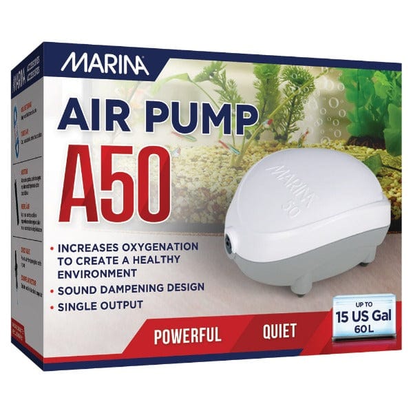 Marina A50 Aquarium Air Pump - 15 Gallon Fish Tank Oxygen Pump for Freshwater & Saltwater Aquariums - Quiet & Energy Efficient Air Pump for Home, Office, or Pet Store Use