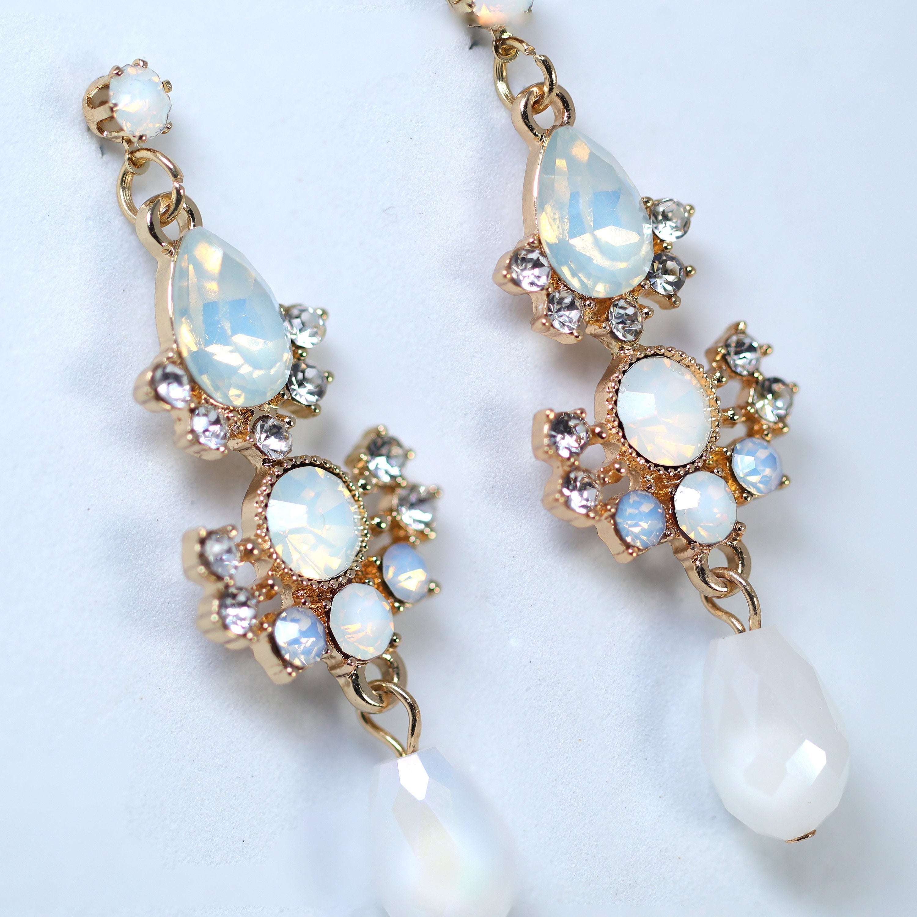 Elegant Blue Opal Chandelier Drop Earrings - Dainty Crystal Bridal Jewelry for Weddings, Long Statement Earrings | Perfect for Bridal Shower, Evening Parties & Special Occasions