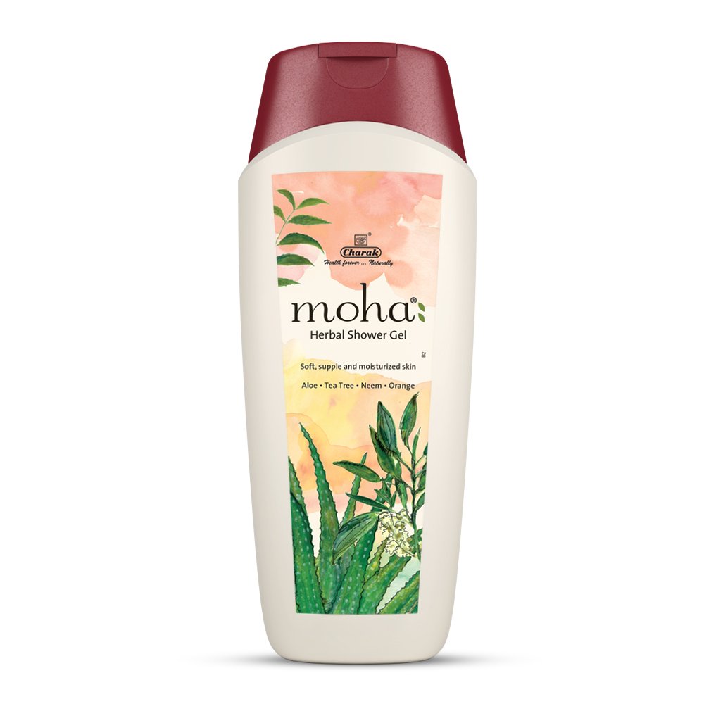 Moha Herbal Shower Gel with Aloe Vera, Tea Tree, Neem & Orange - Natural Body Wash for Soft, Supple & Moisturized Skin (200ml) - Perfect for Daily Hydration & Aromatherapy Relaxation