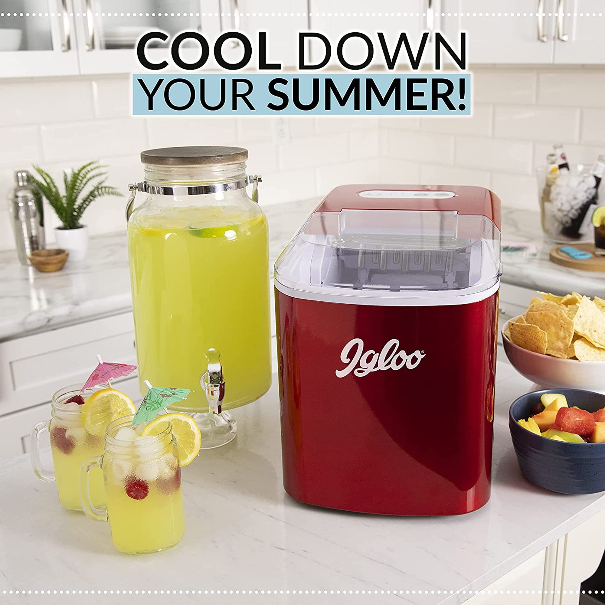 Igloo 26-lb Automatic Electric Countertop Ice Maker - 9 Cubes in 7 Minutes, Includes Scoop & Basket - Perfect for Home, Office, Parties, and Outdoor Events