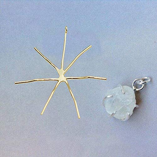 6 Prong Solid 925 Sterling Silver Pendant Blank for Raw Gemstones - Gold Tone Claw Setting Jewelry Making Supplies - DIY Necklace Crafting for Birthstone, Crystal & Bead Projects