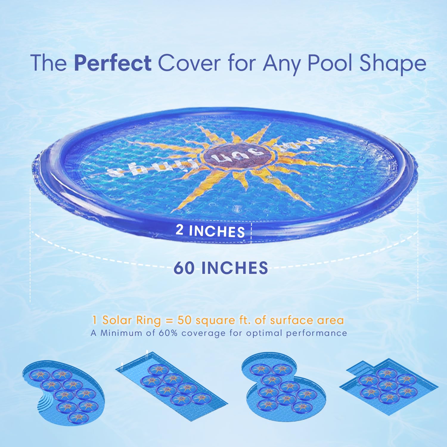 Solar Pool Heater - 6 Pack Blue Solar Sun Rings for Above Ground & Inground Swimming Pools | Portable Spa Heating Accessory | Energy Efficient Circular Solar Cover | Perfect for Backyard, Hot Tubs & Outdoor Water Heating
